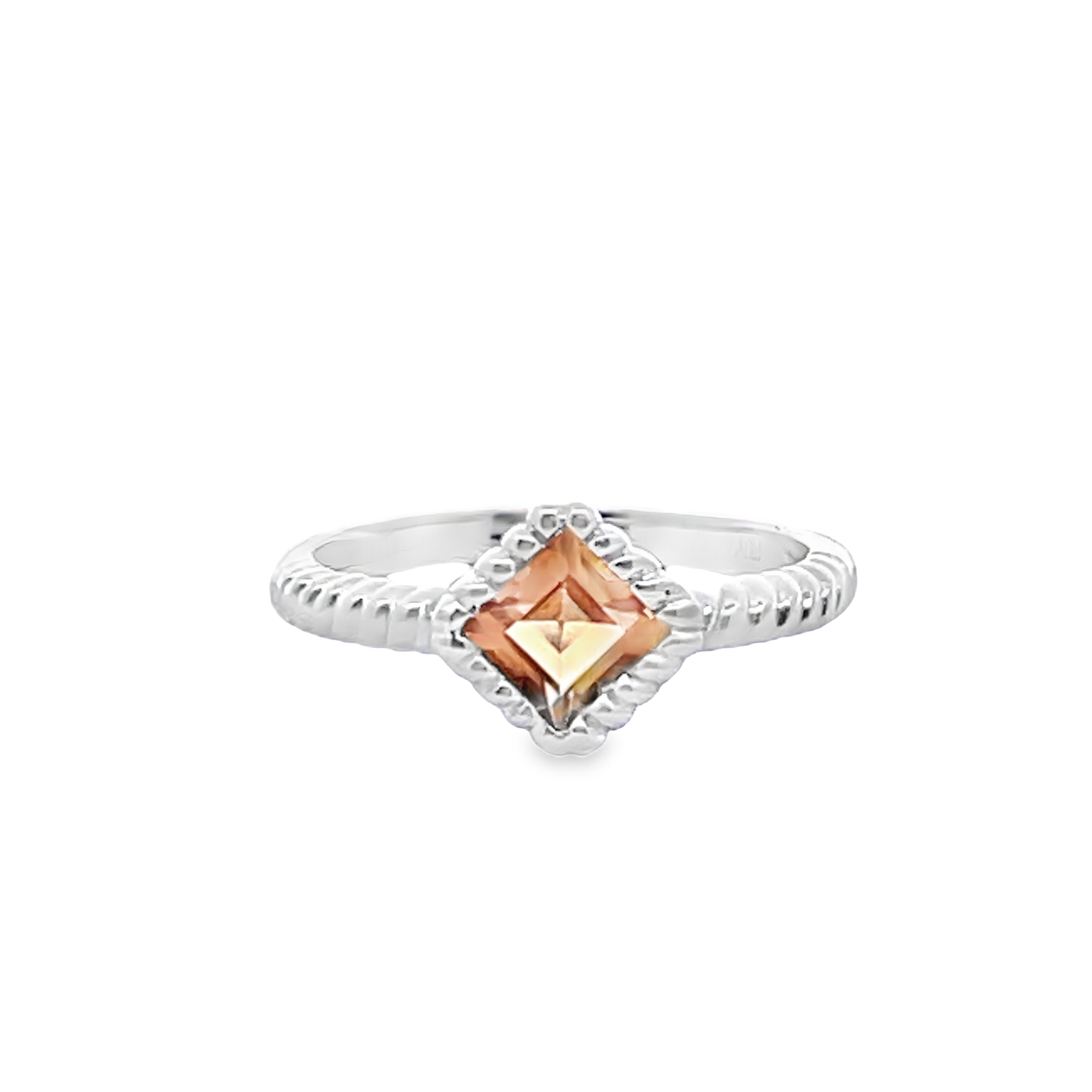 .61CT SQUARE CITRINE BEZEL-SET RING STERLING SILVER