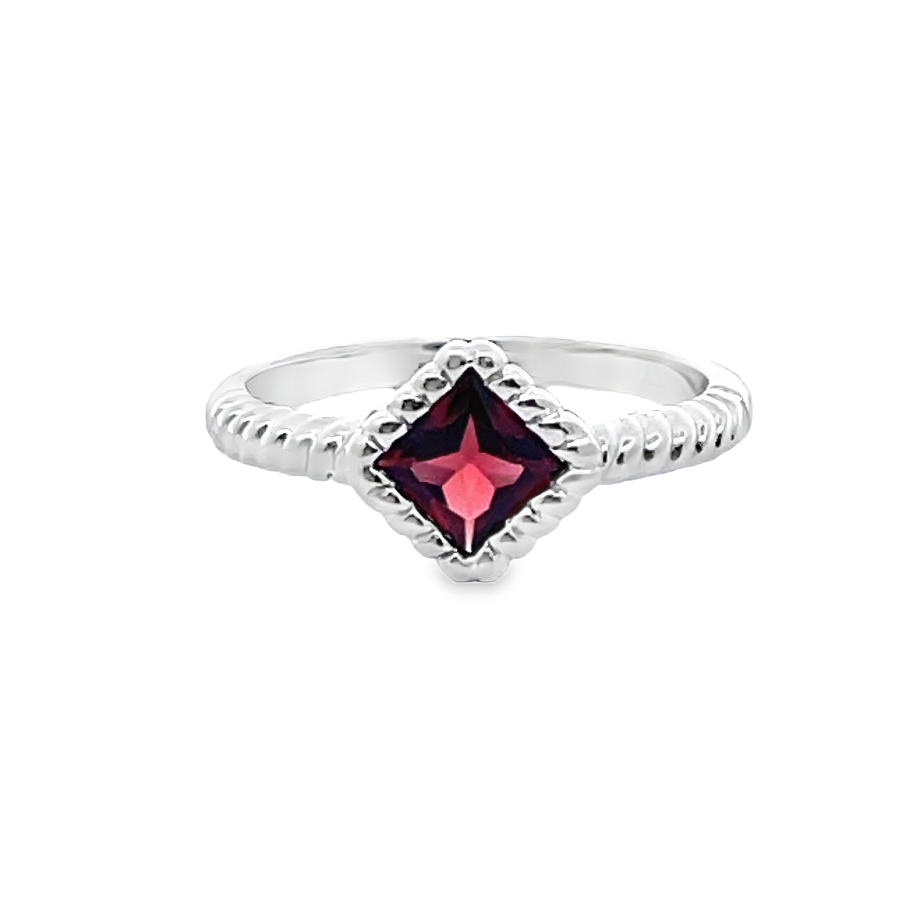 1.00CT SQUARE GARNET BEZEL-SET RING STERLING SILVER
