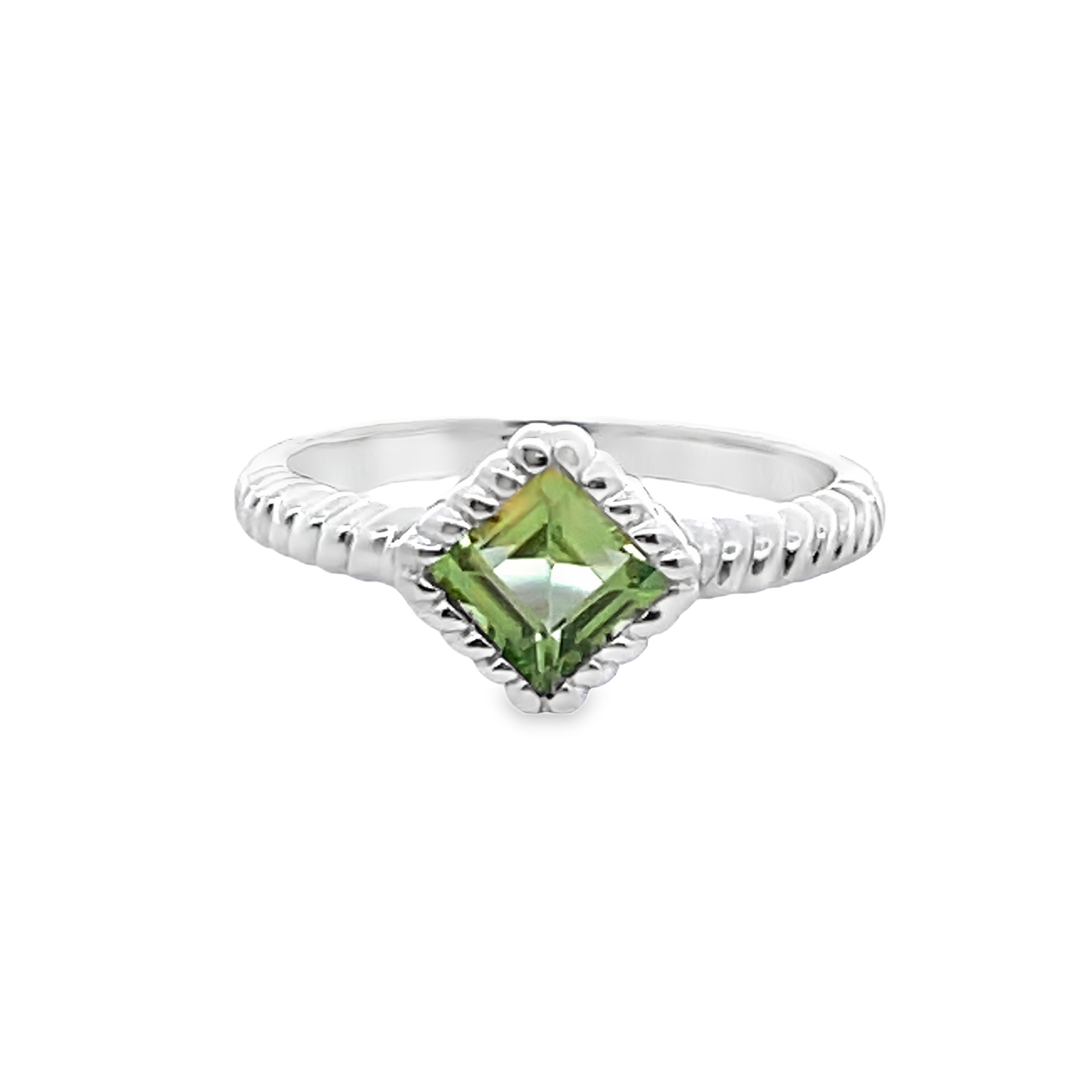 .60CT SQUARE PERIDOT BEZEL-SET RING STERLING SILVER