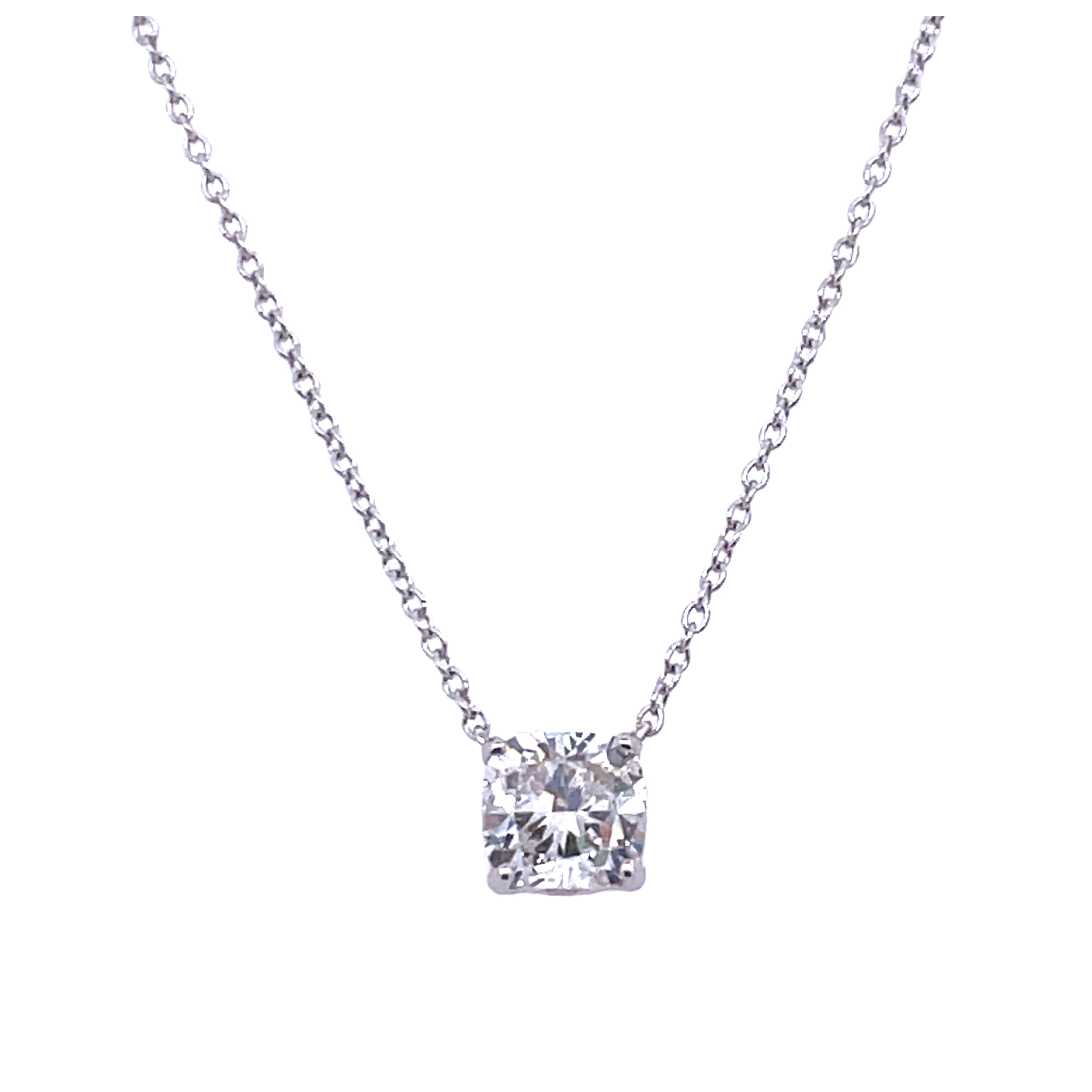 SUPER MAN MADE CREATED 1.50CT CUSHION DIAMOND SOLITAIRE NECKLACE G VVS2 IGI LG553222452 14KW