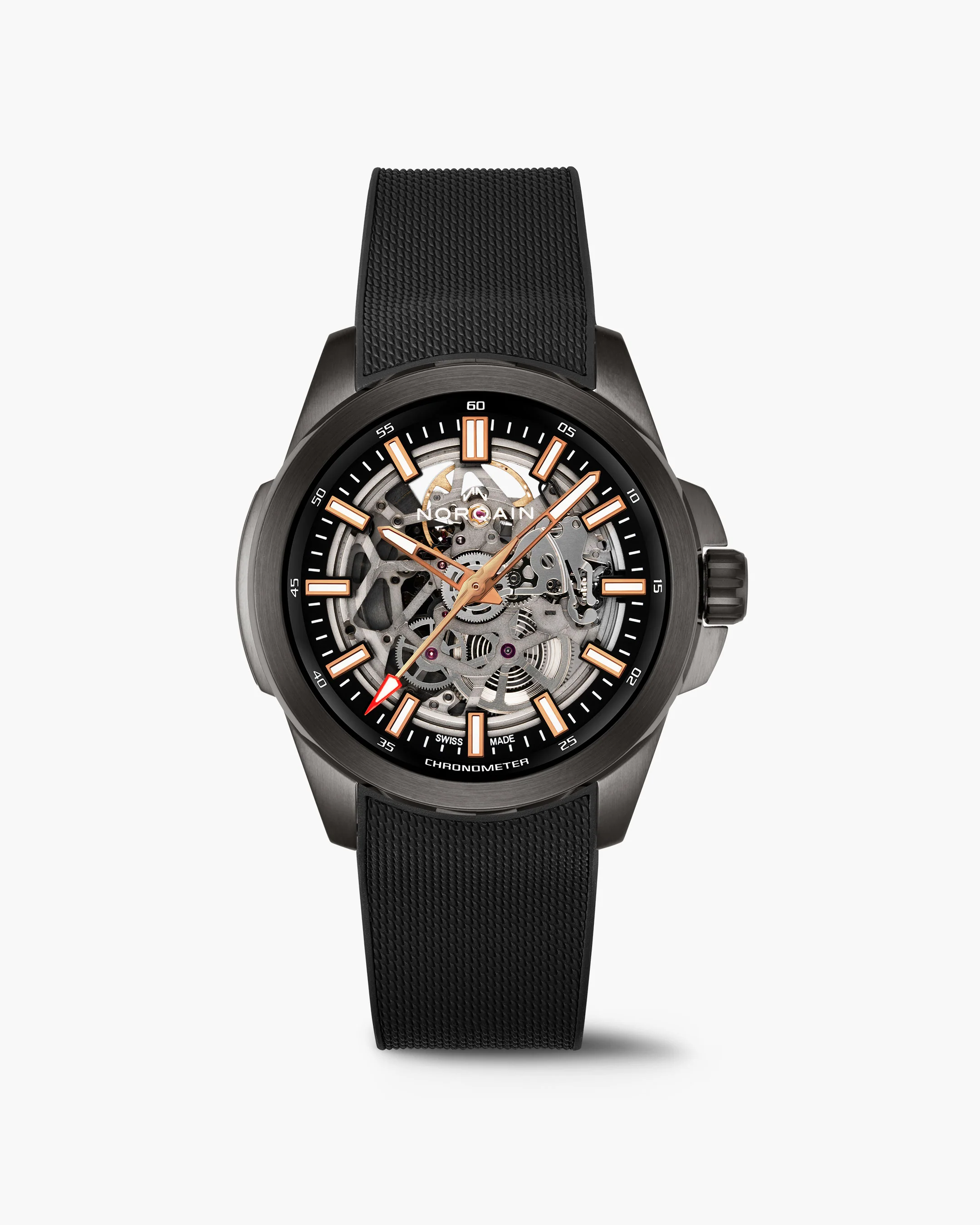 NORQAIN INDEPENDENCE SKELETON DIAL 42MM WATCH LINK BRACELET BLACK