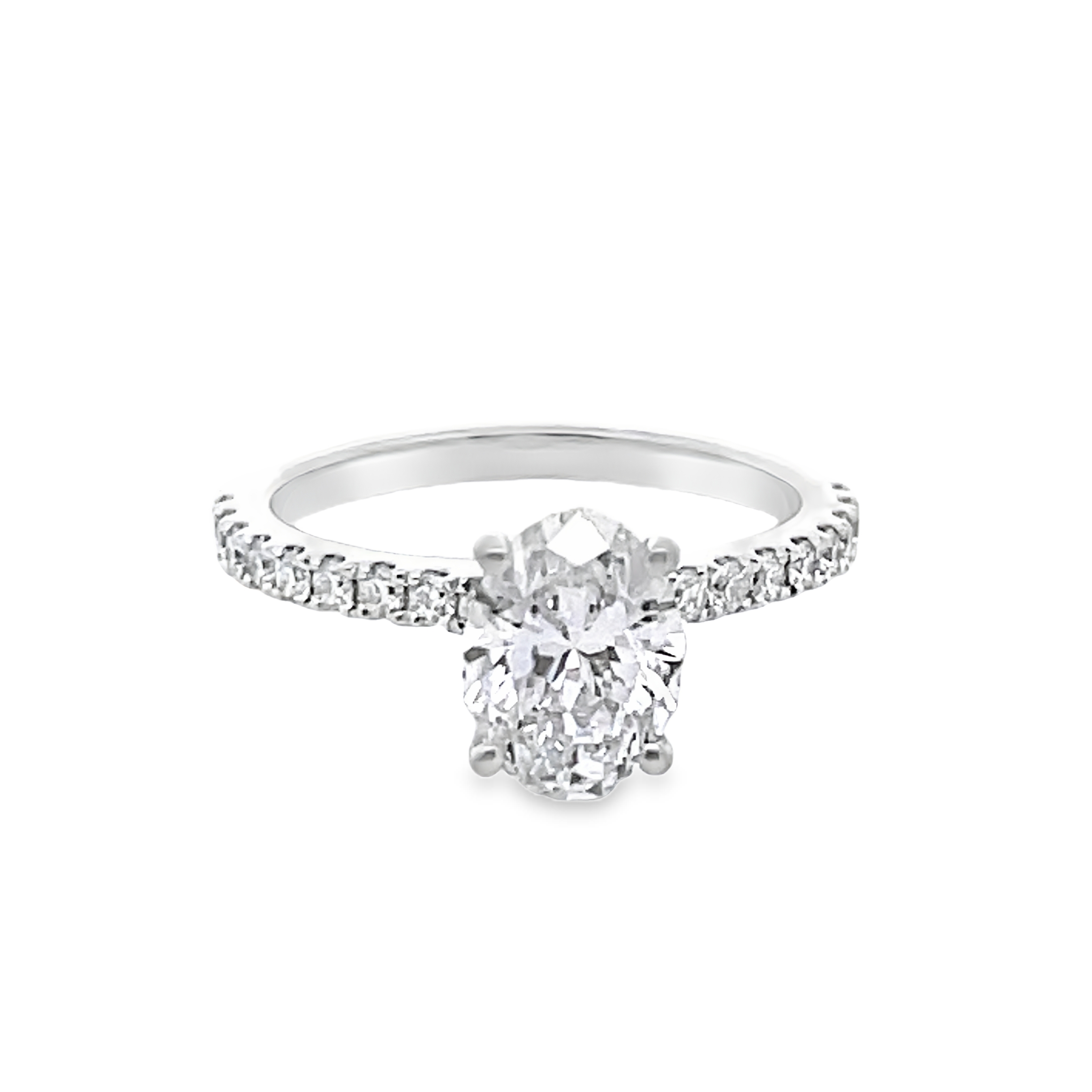 SUPER MAN MADE CREATED 2.02CTW DIAMOND HIDDEN HALO ENGAGEMENT RING CONTAINING: 1.55CT OVAL DIAMOND CENTER G VVS2 IGI LG605353441 + 26 ROUND DIAMOND RING SEMI MOUNTING .47CTW F VS 14KW