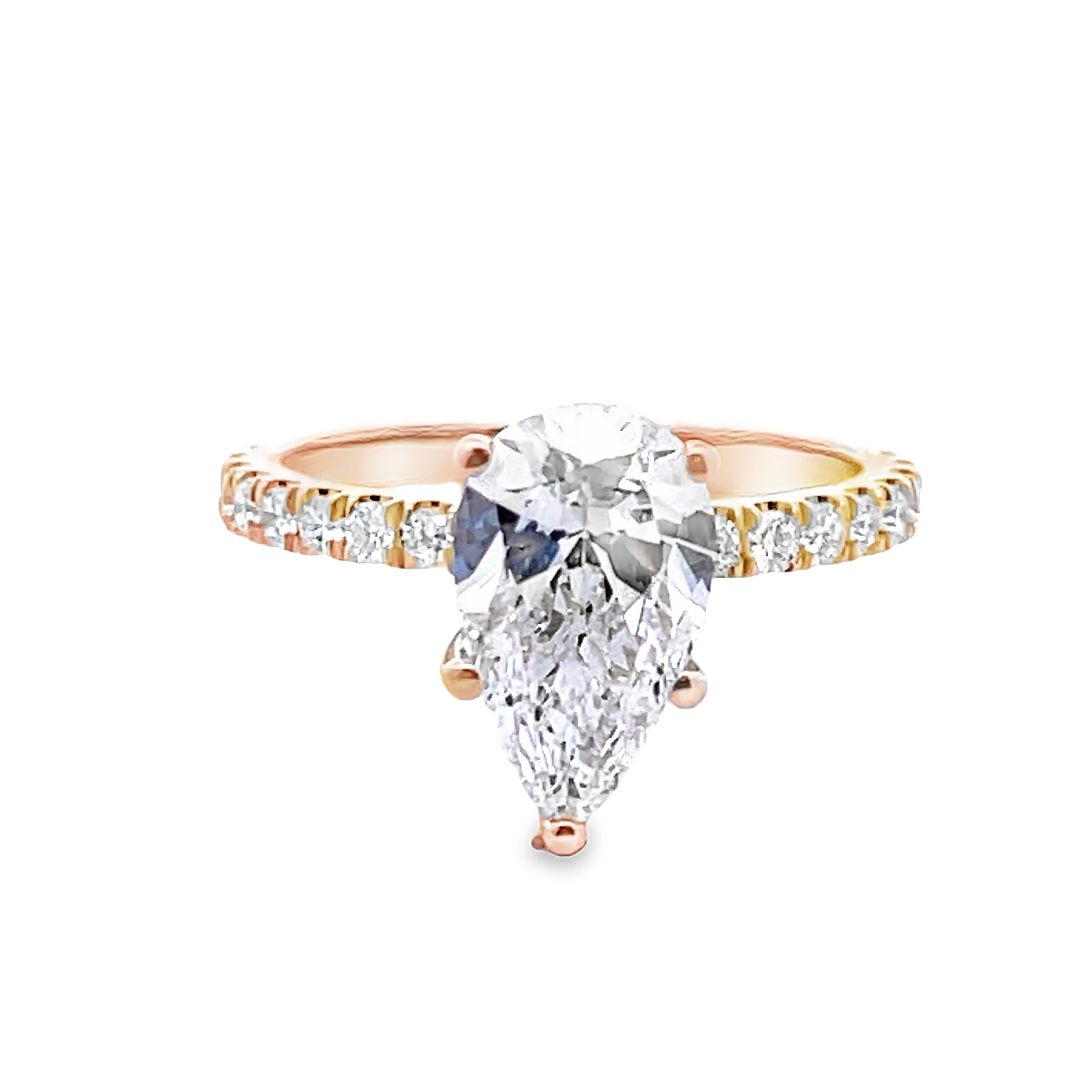 SUPER MAN MADE CREATED 2.54CTW DIAMOND HIDDEN HALO ENGAGEMENT RING CONTAINING: 2.07CT PEAR SHAPE DIAMOND CENTER F VS2 IGI LG626426708 + 27 ROUND DIAMONDS RING SEMI MOUNTING .47CTW F VS 14KY  LG-20361