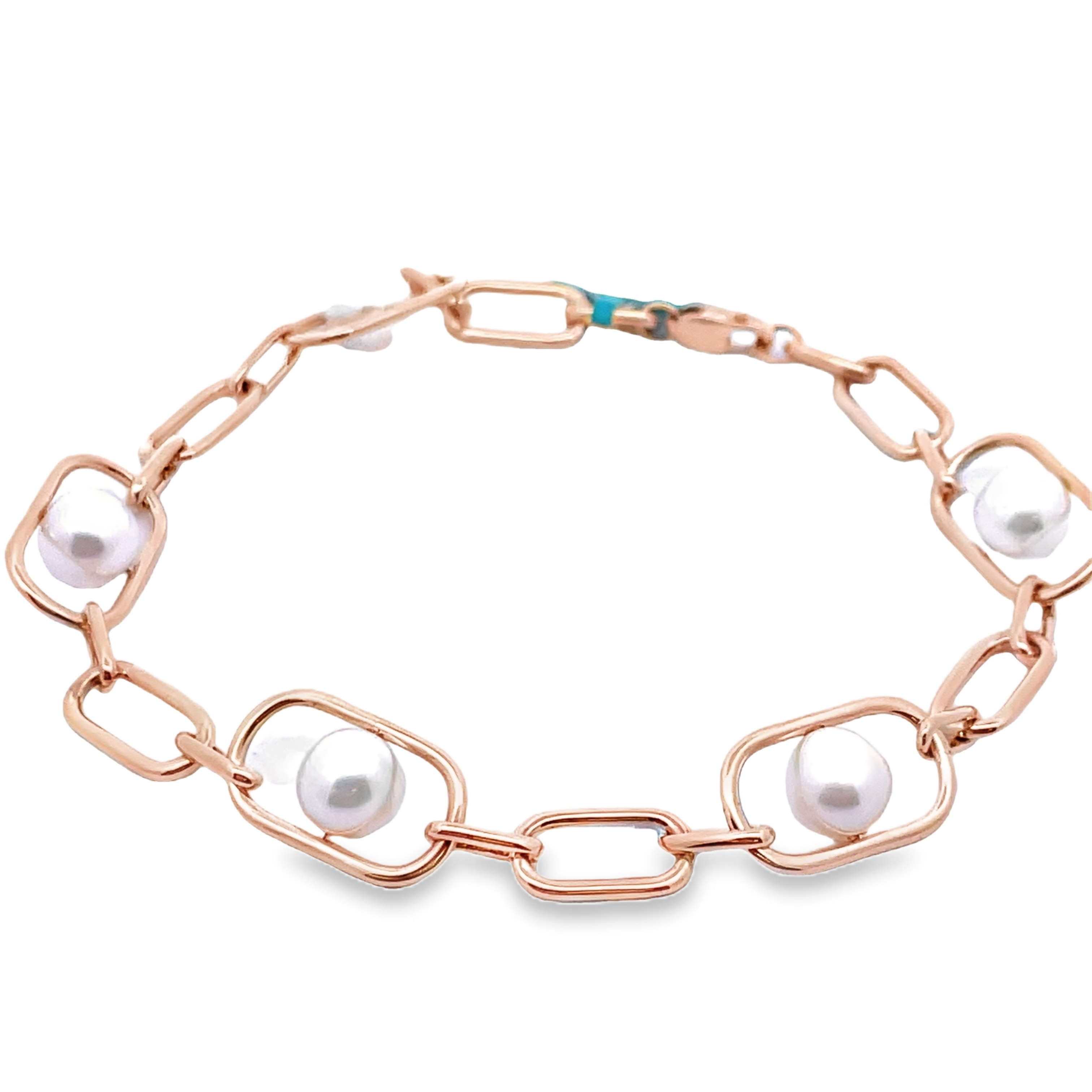 EFFY RECTANGULAR LINK BRACELET WITH 5 PEARLS 14KY