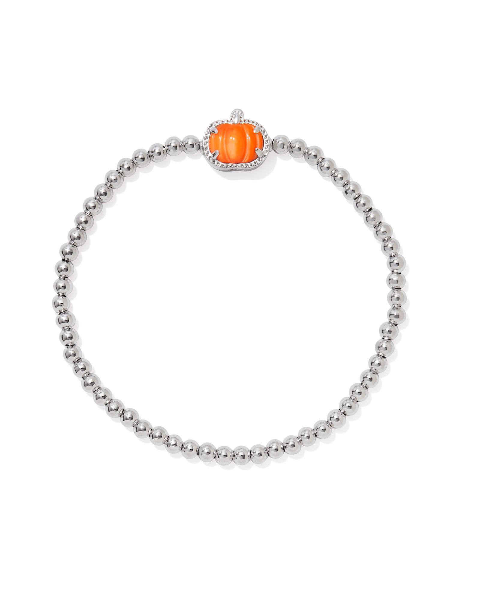 KENDRA SCOTT PUMPKIN ORANGE MOTHER OF PEARL RHODIUM STRETCH BRACELET