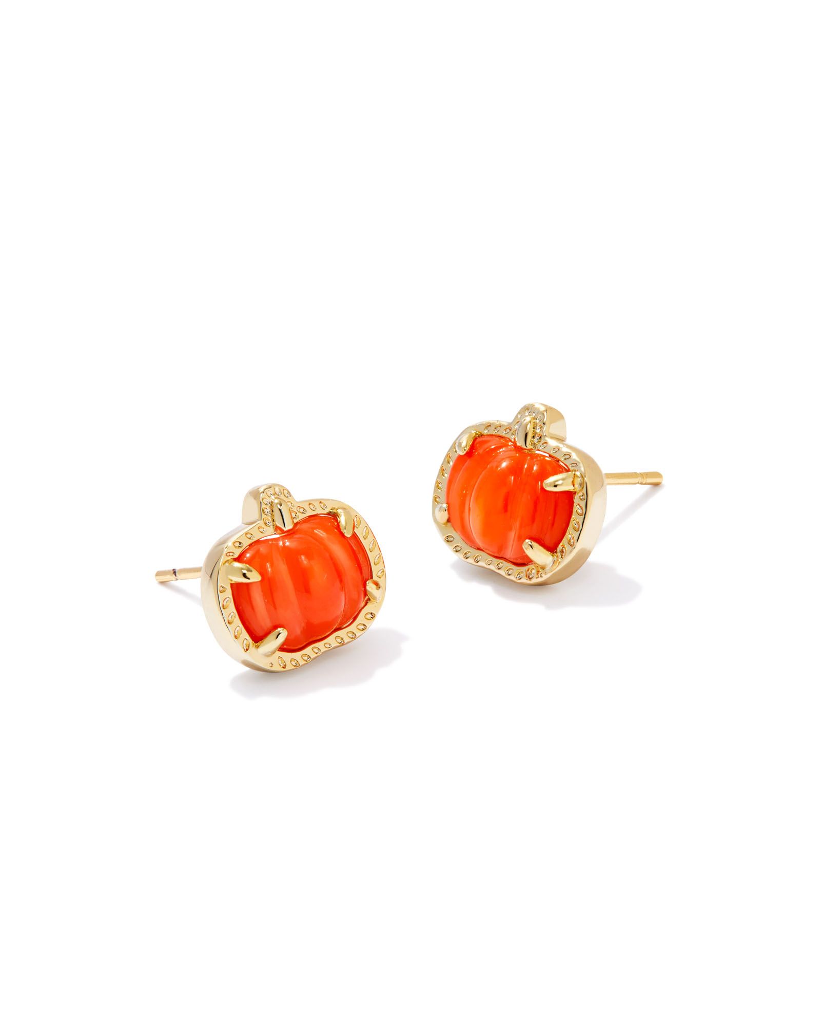 KENDRA SCOTT PUMPKIN ORANGE MOTHER OF PEARL GOLD TONE STUD EARRINGS