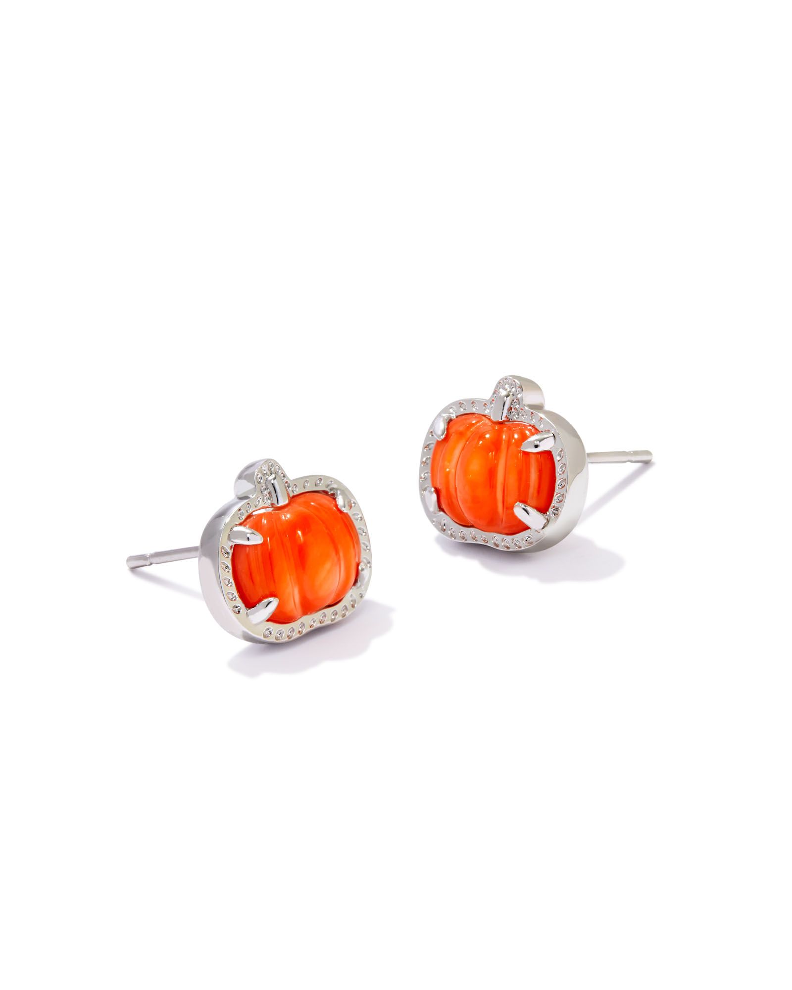 KENDRA SCOTT PUMPKIN ORANGE MOTHER OF PEARL RHODIUM STUD EARRINGS