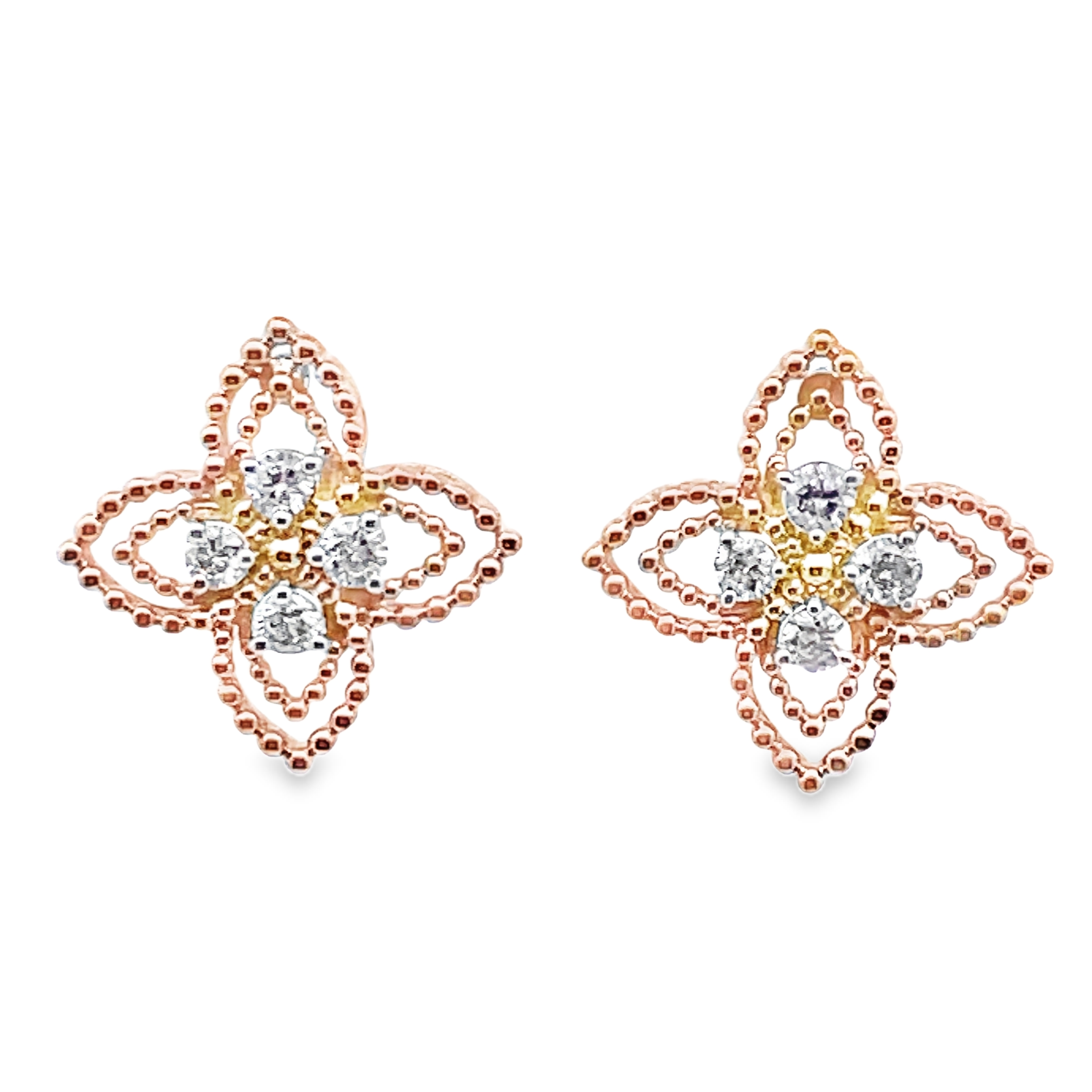 .25CTW DIAMOND BEADED DOUBLE-CLOVER EARRINGS CONTAINING: 8 ROUND DIAMONDS 10KY