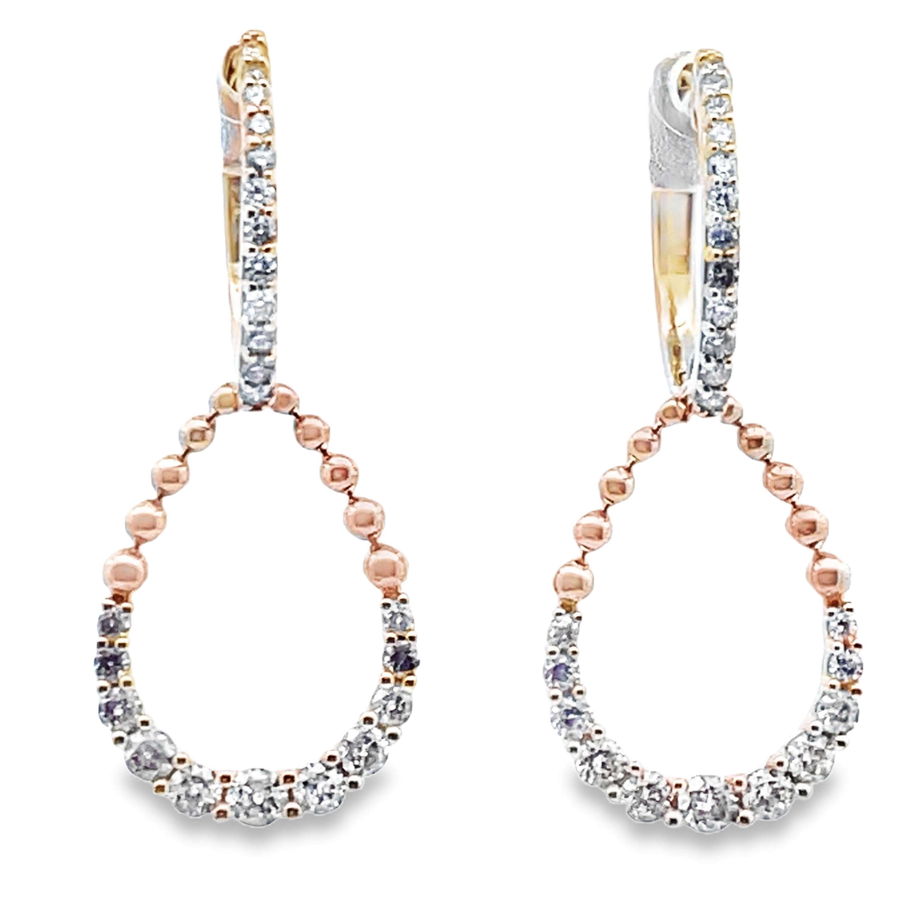 5/8CTW DIAMOND OPEN-TEARDROP DANGLE SMALL ROUND HOOP EARRINGS CONTAINING: 46 ROUND DIAMONDS 10KY