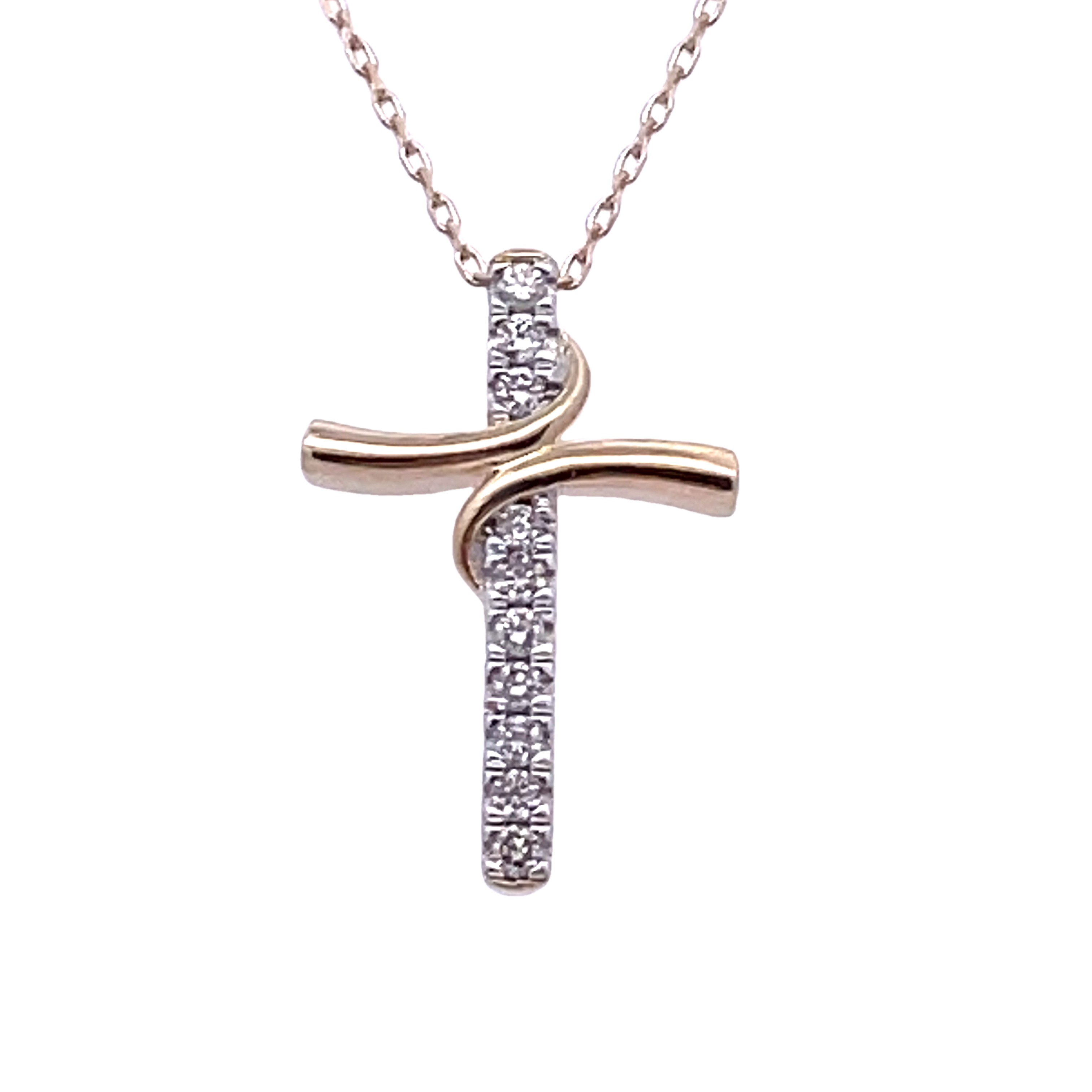 1/8CTW DIAMOND CROSSOVER CROSS PENDANT/CHAIN CONTAINING: 10 ROUND DIAMONDS 10KY  CHAIN INCLUDED