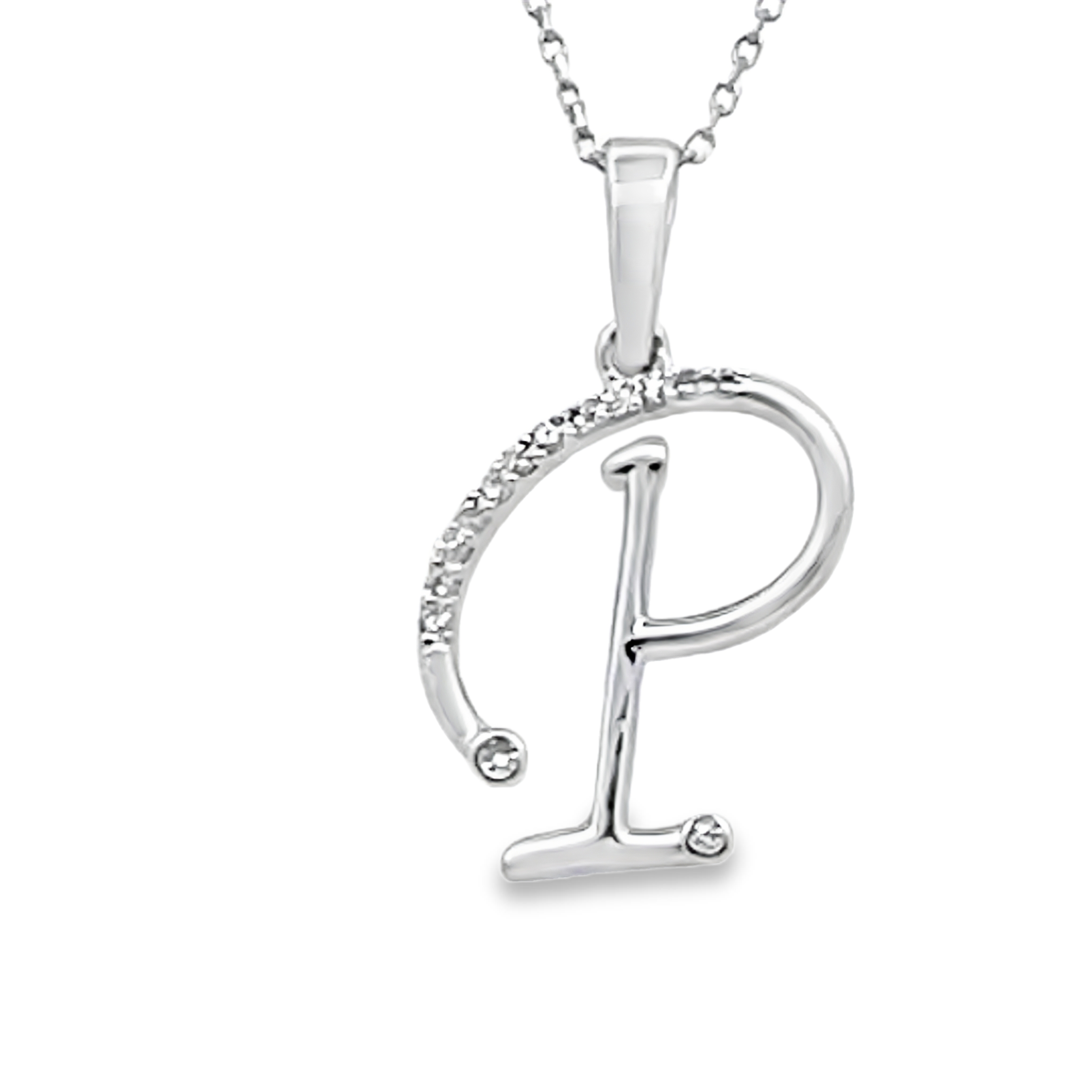 1/20CTW DIAMOND INITIAL P PENDANT/CHAIN CONTAINING: 13 ROUND DIAMONDS 10KW CHAIN INCLUDED