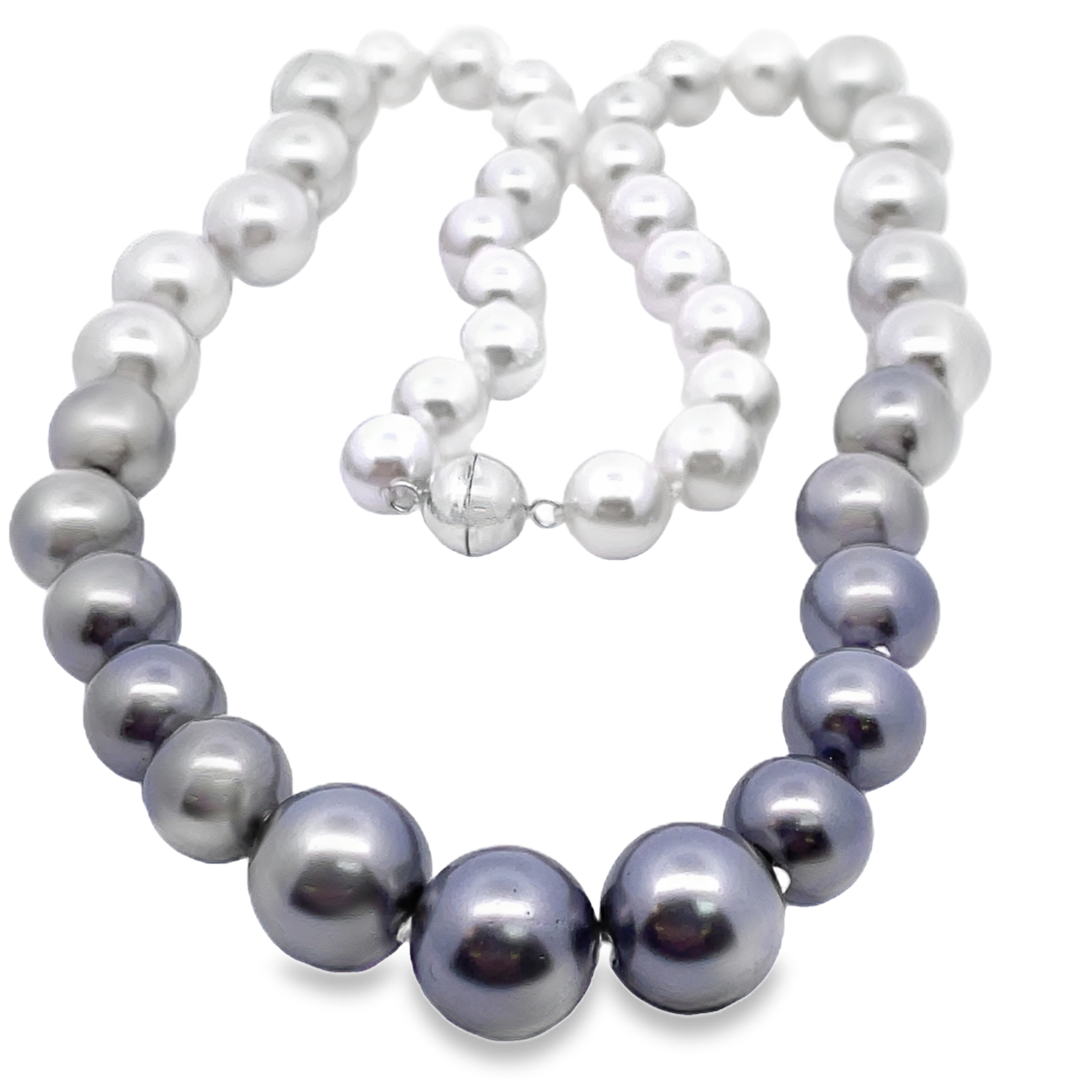 GRAY/WHITE PEARL STRAND NECKLACE STERLING SILVER MAGNETIC BALL CLASP  (43 PIECES)