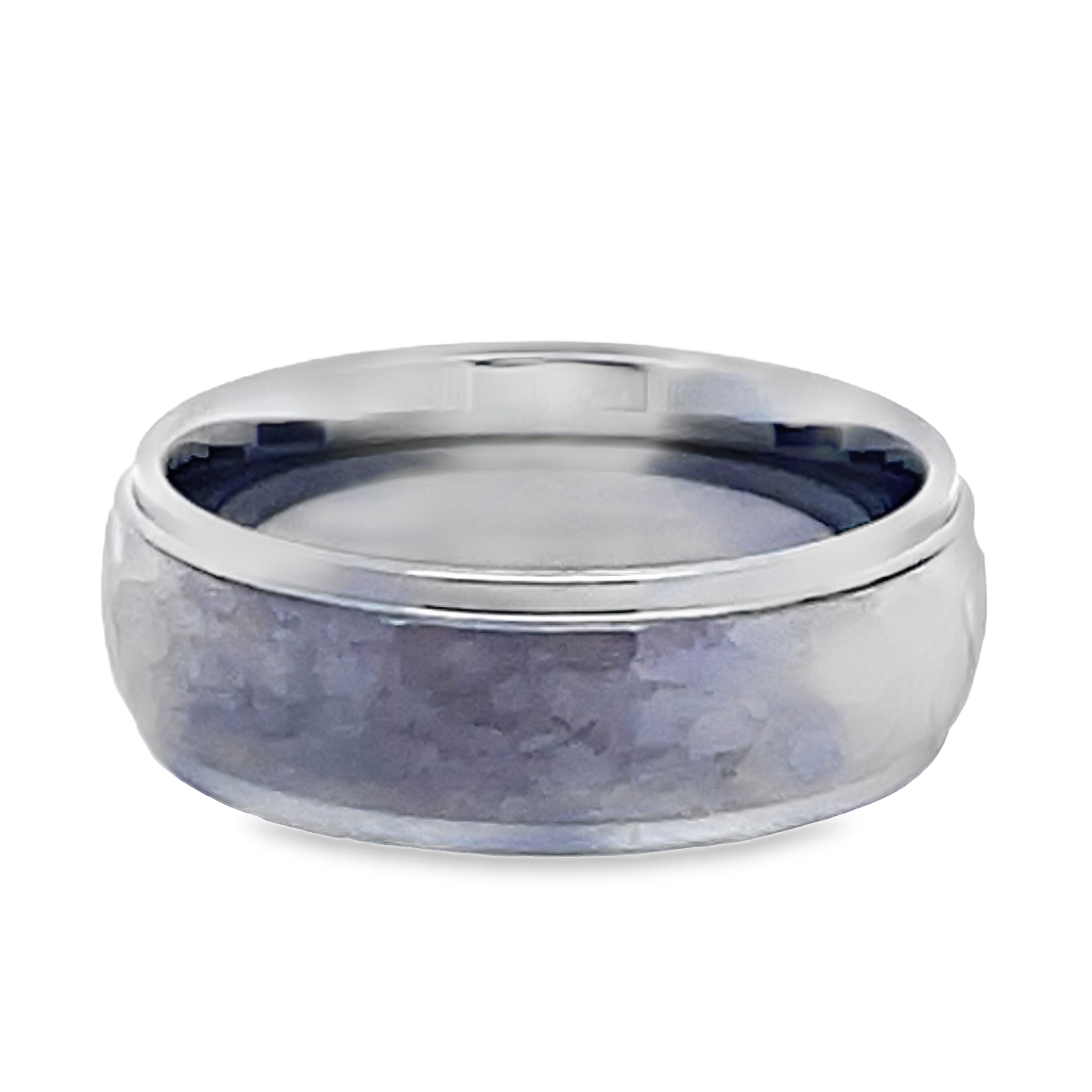 8MM TUNGSTEN DOME STEP-EDGE HAMMERED TOP BAND POLISHED EDGES SIZE 10