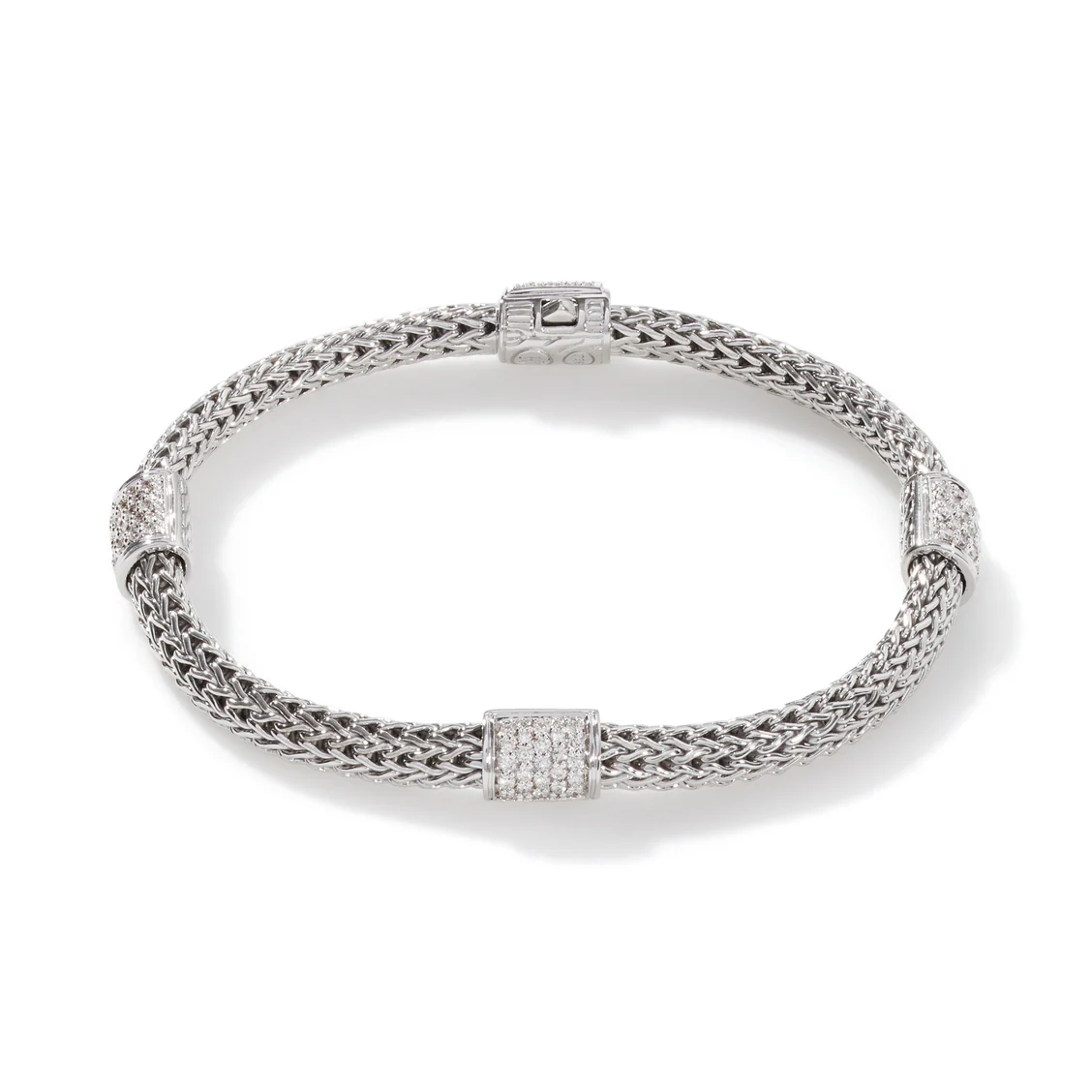 JOHN HARDY ICON EXTENSION SILVER DIAMOND PAVE FOUR-STATION BRACELET .73CTW SIZE SMALL