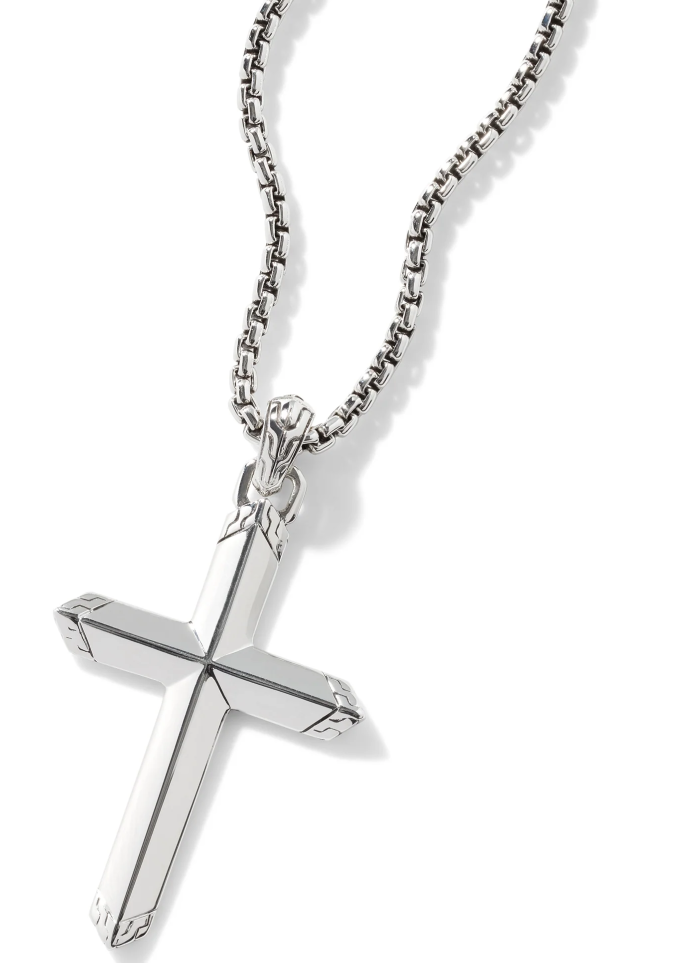 JOHN HARDY CARVED CHAIN SILVER CROSS PENDANT ON 2.7MM BOX CHAIN 22