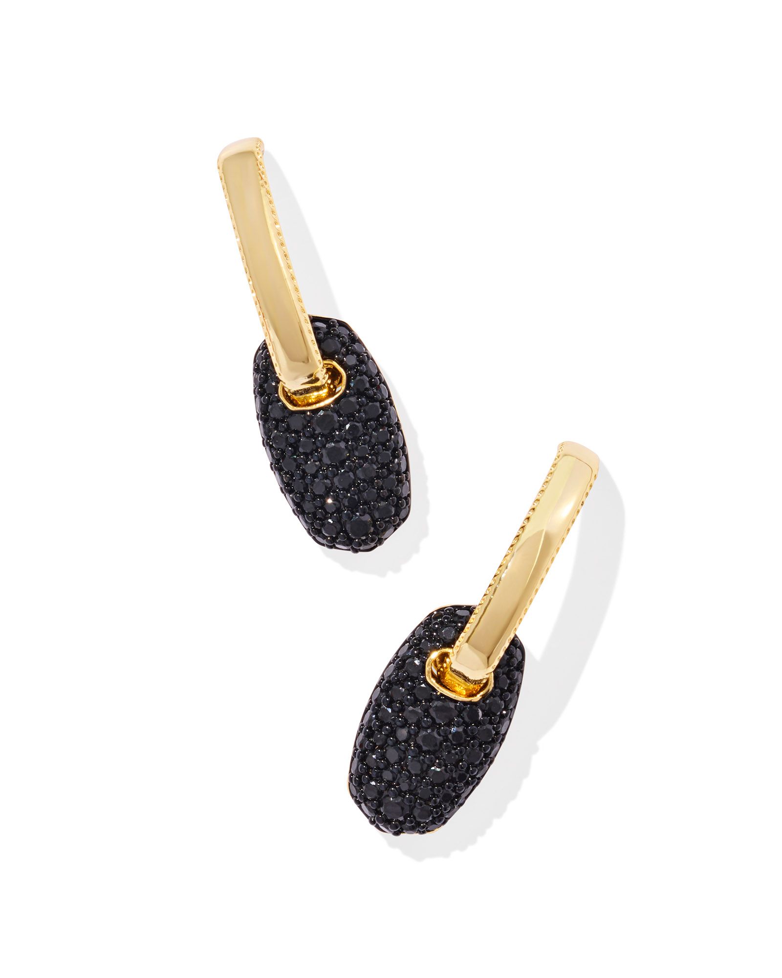KENDRA SCOTT BAILEY BLACK CRYSTAL PAVE GOLD TONE HUGGIE EARRINGS