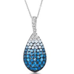 LEVIAN 1.26CTW DENIM OMBRE TEADROP DANGLE PENDANT/CHAIN CONTAINING: 10 ROUND WHITE SAPPHIRES AND 55 ROUND DENIM OMBRE BLUE SAPPHIRES 14KW  CHAIN INCLUDED