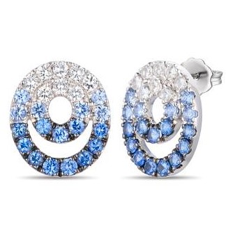 LE VIAN 2.36CTW DENIM OMBRE DOUBLE OPEN OVAL-IN-OVAL EARRINGS CONTAINING: 16 ROUND WHITE SAPPHIRES + 34 ROUND OMBRE BLUE SAPPHIRES 14KW