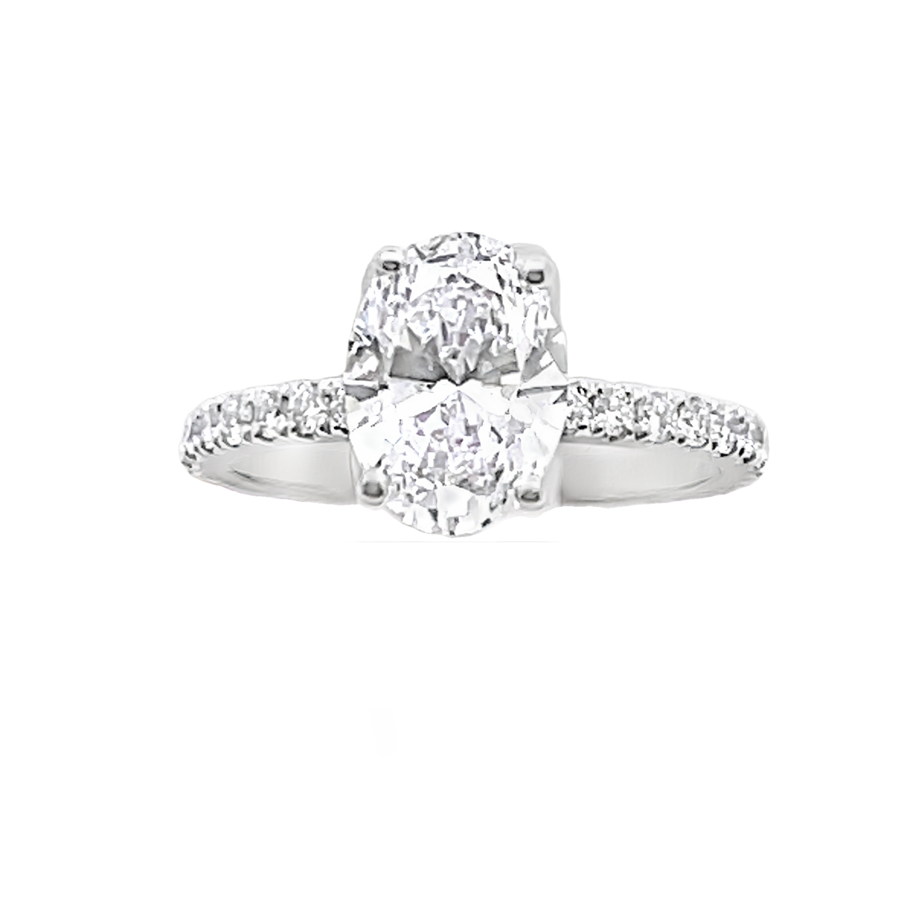 SUPER MAN MADE CREATED  2.47CTW DIAMOND HIDDEN-HALO ENGAGEMENT RING CONTAINING: 2.00CT OVAL DIAMOND G VS1 IGI LG622480206 + 30 ROUND DIAMOND ENGAGEMENT RING SEMI MOUNTING .47CTW F-G VS 14KW