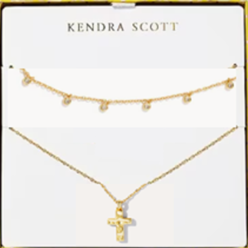 KENDRA SCOTT AMELIA WHITE CRYSTAL GOLD TONE CROSS GIFT SET