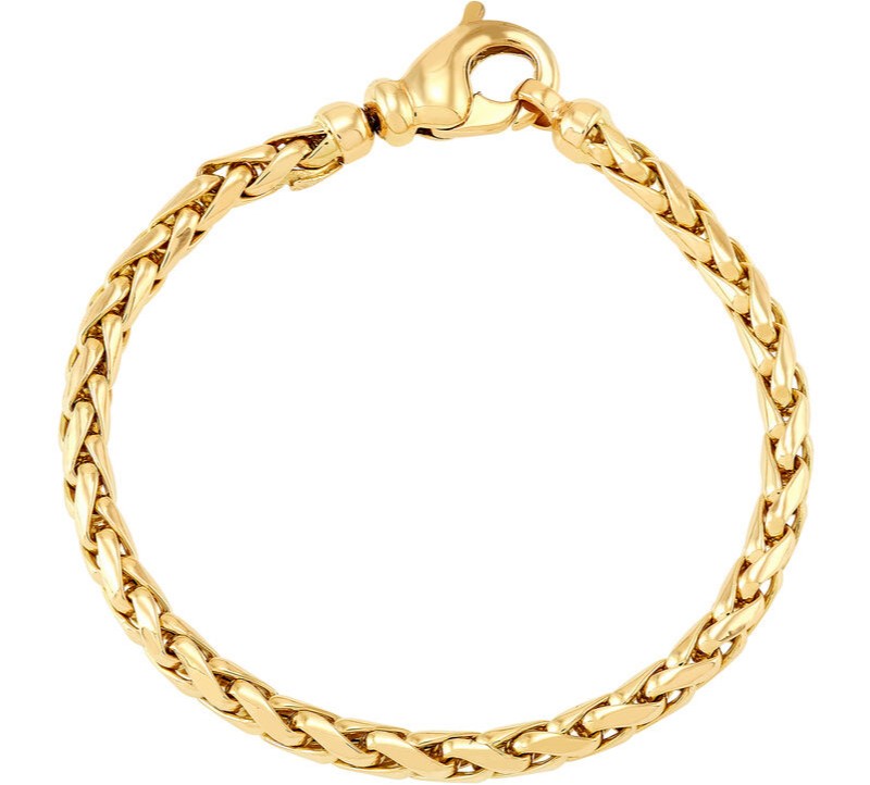 POLISHED HEAVY HOLLOW WEAVE ROUND WHEAT CHAIN 7.5" BRACELET 14KY