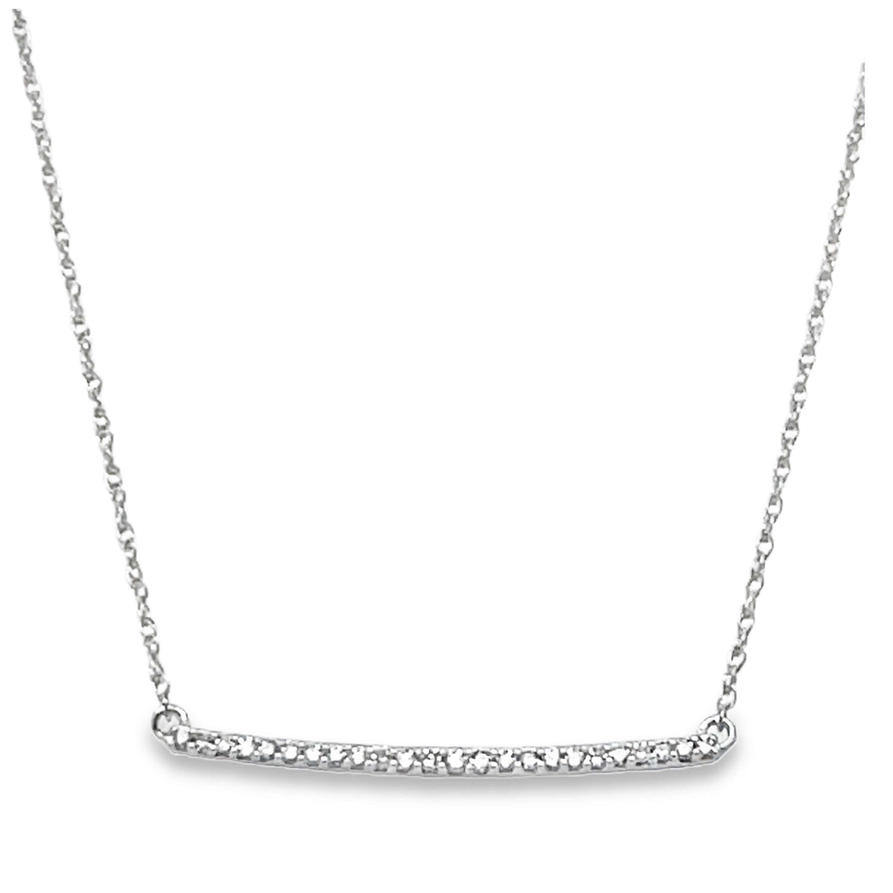 .10CTW DIAMOND CURVED BAR NECKLACE CONTAINING: 24 ROUND PRONG-SET DIAMONDS 10KW