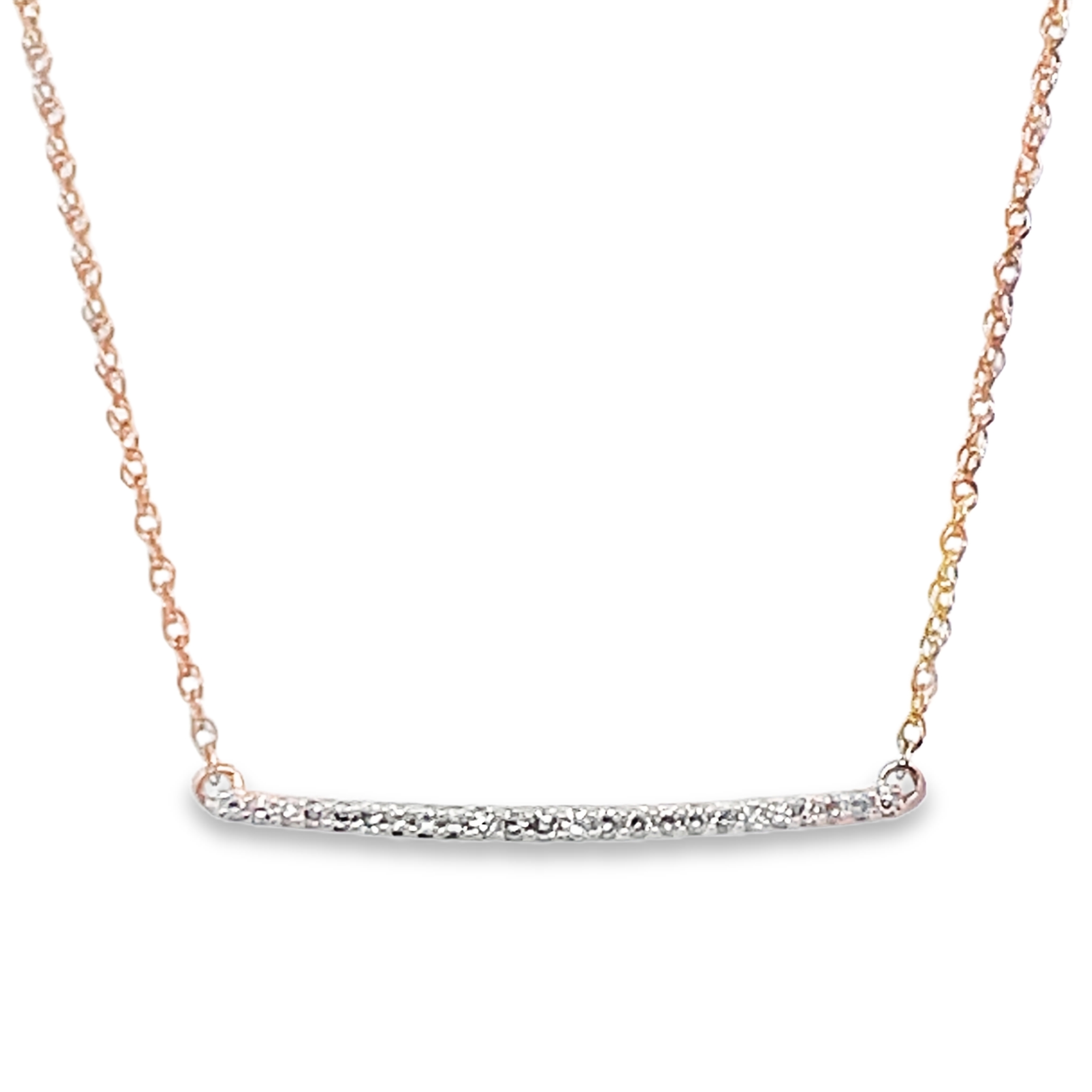 .10CTW DIAMOND CURVED BAR NECKLACE CONTAINING: 24 ROUND PRONG-SET DIAMONDS 10KY