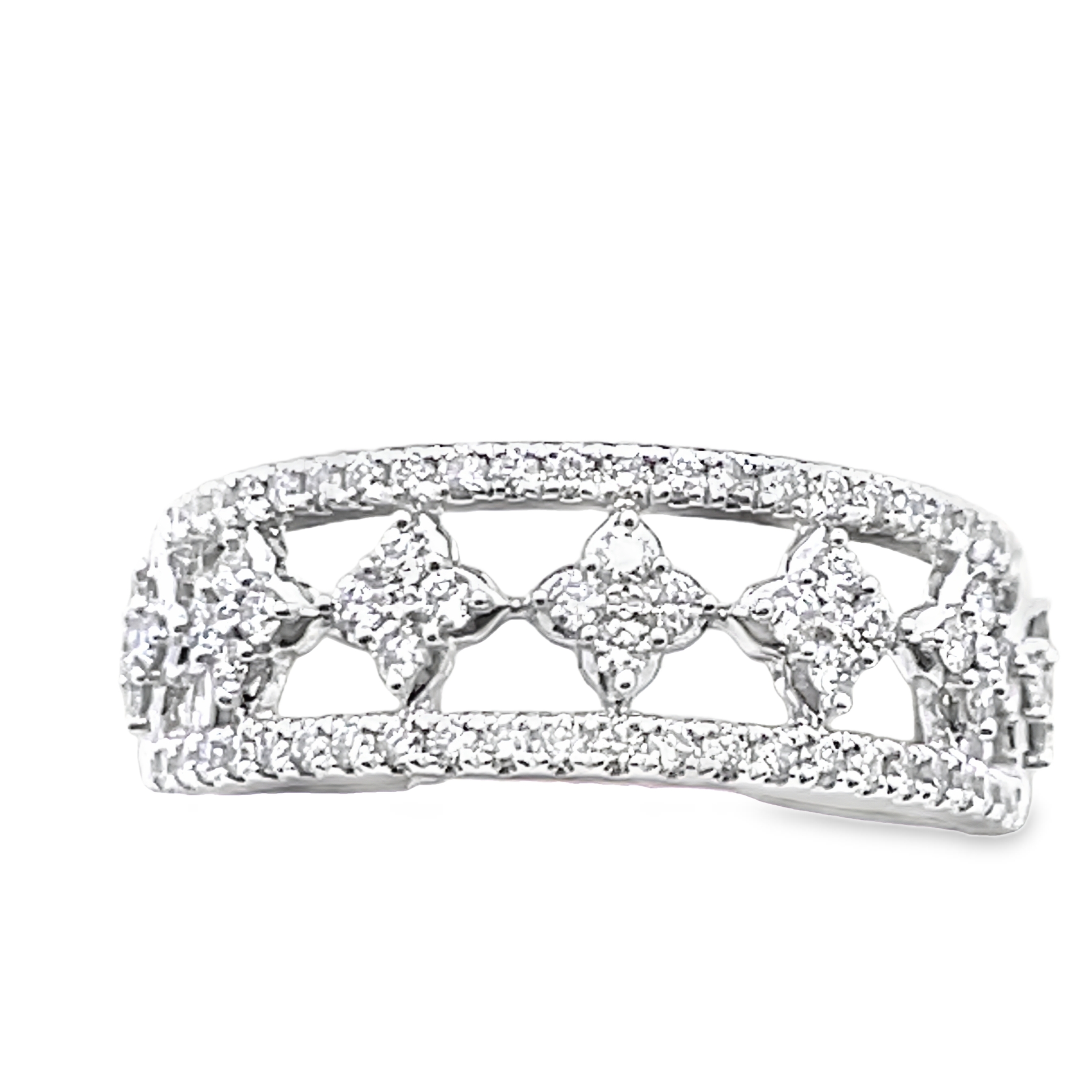 .50CTW LDS QUATREFOIL STATIONS FILIGREE DIAMOND BAND CONTAINING: 74 ROUND PRONG-SET DIAMONDS 10KW