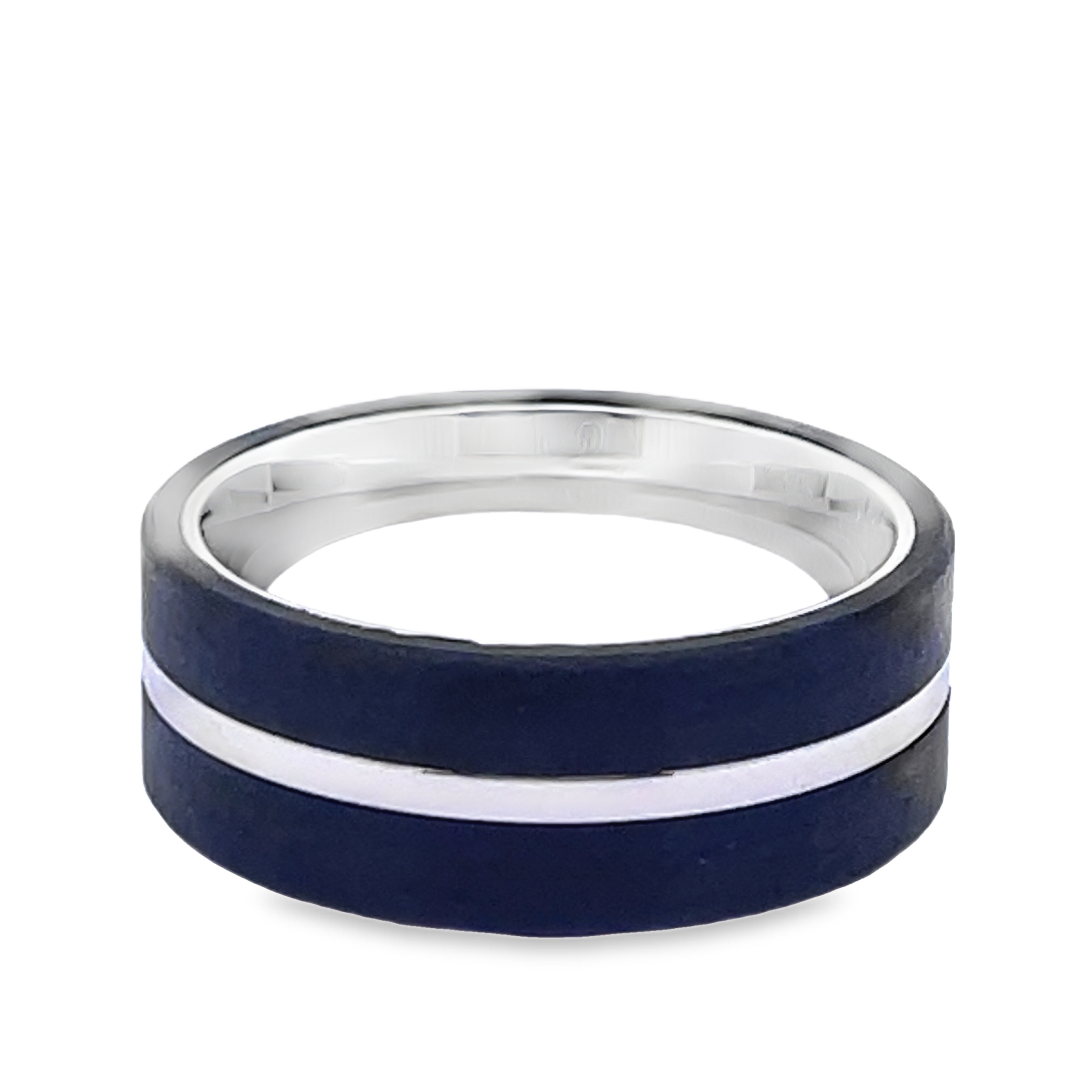 8MM COBALT FLAT POLISHED BAND W/3MM CARBON FIBER RIGHT/LEFT OFFSET OVERLAY SIZE 9