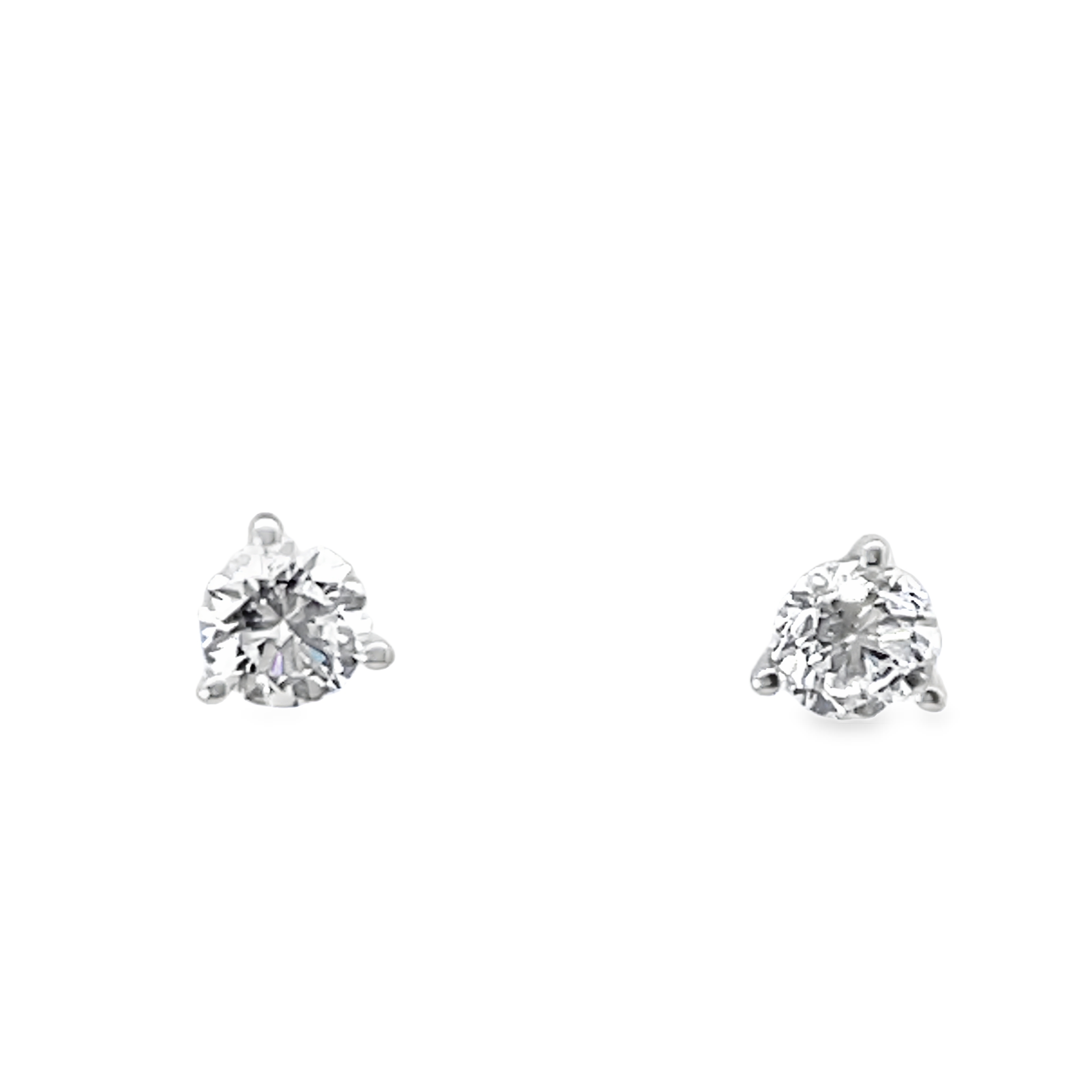 1.01CTW ROUND DIAMOND 3-PRONG STUD EARRINGS F-G VS2-SI 14KW