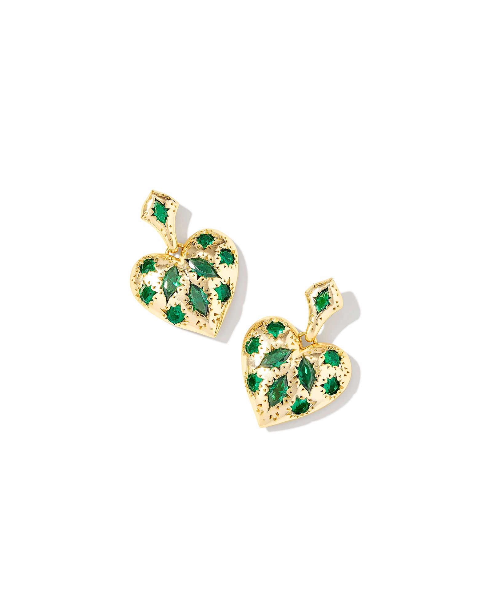 KENDRA SCOTT HOLLAND HEART GREEN CRSTAL GOLD TONE DROP EARRINGS