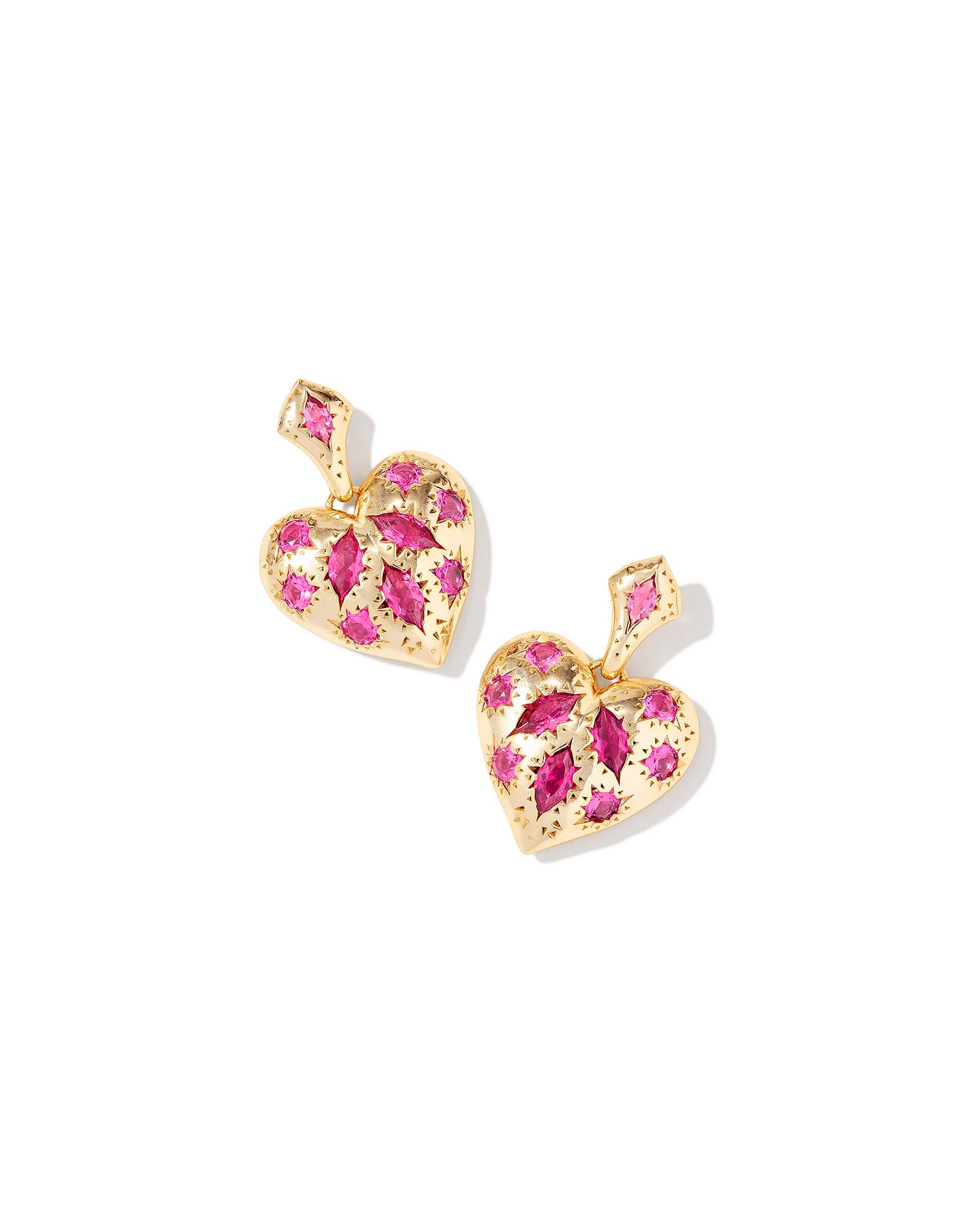 KENDRA SCOTT HOLLAND HEART PINK CRYSTAL GOLD TONE DROP EARRINGS