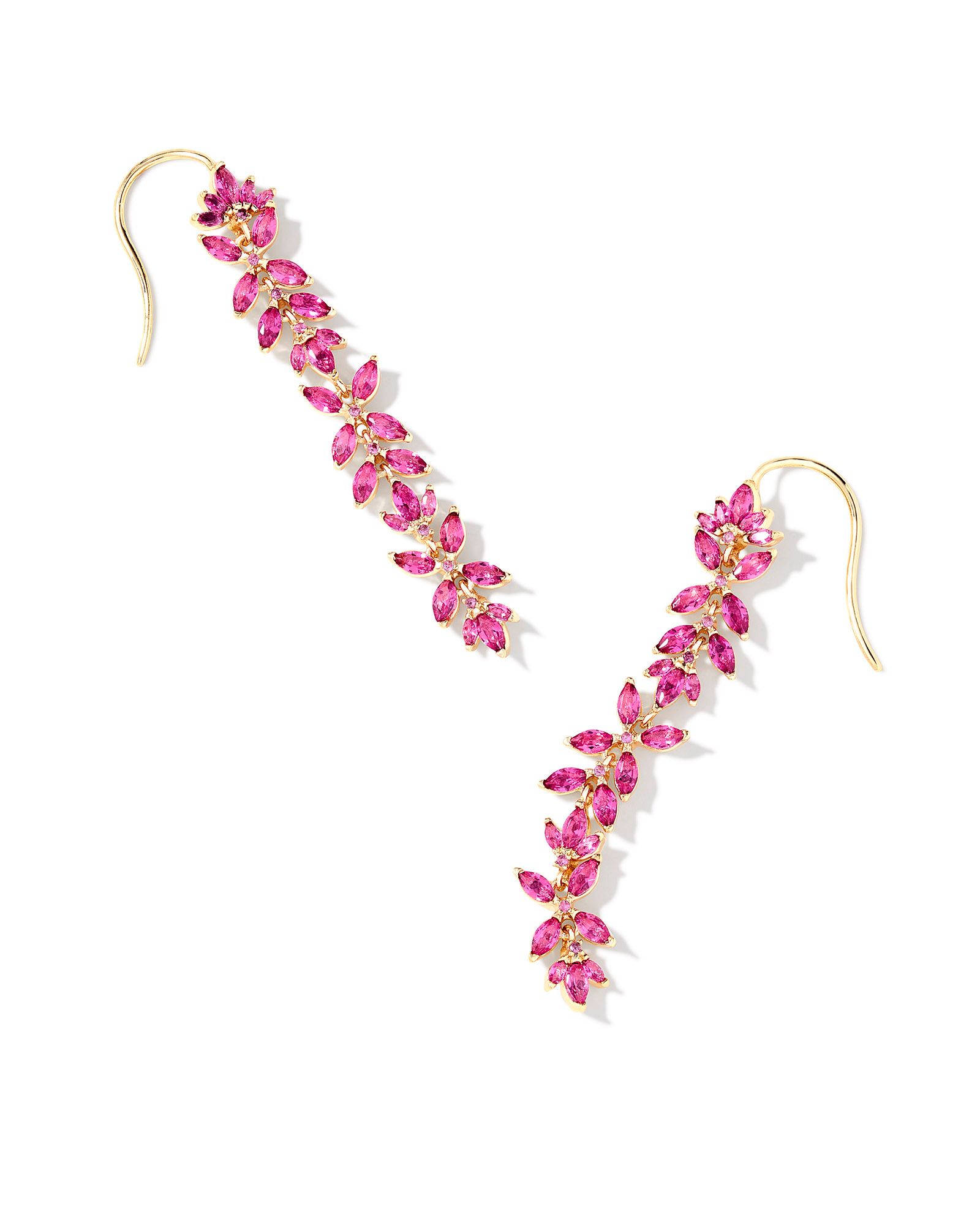 KENDRA SCOTT ROSALIE PINK CRYSTAL GOLD TONE LINEAR EARRINGS