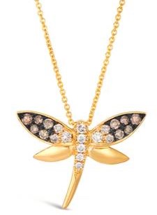 LE VIAN .34CTW 21 ROUND CHOCOLATE OMBRE DIAMONDS DRAGONFLY PENDANT/CHAIN 14KY  CHAIN INCLUDED