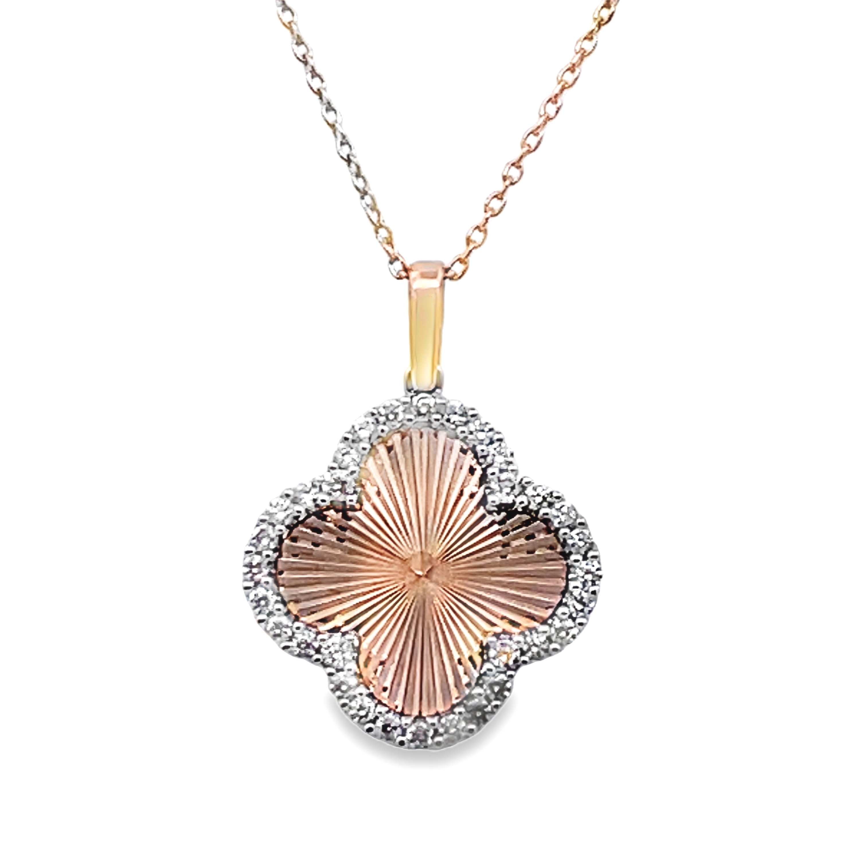 .25CTW DIAMOND OUTLINED CLOVER PENDANT/CHAIN CONTAINING: 32 ROUND DIAMONDS 14KYW  CHAIN INCLUDED