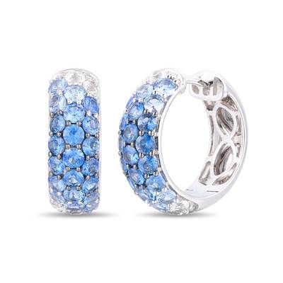 LE VIAN 2.90CTW DENIM OMBRE 50 ROUND MULTI-COLORED SAPPHIRE HOOP EARRINGS 14KW
