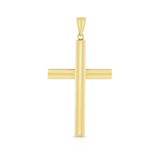 POLISHED RIBBED CROSS PENDANT/CHAIN 14KY