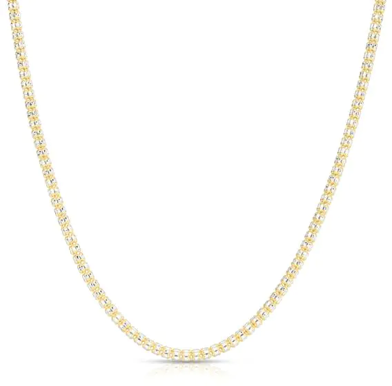 3.3MM DC/TEXTURED ICED CHAIN 22" NECKLACE 10KYW