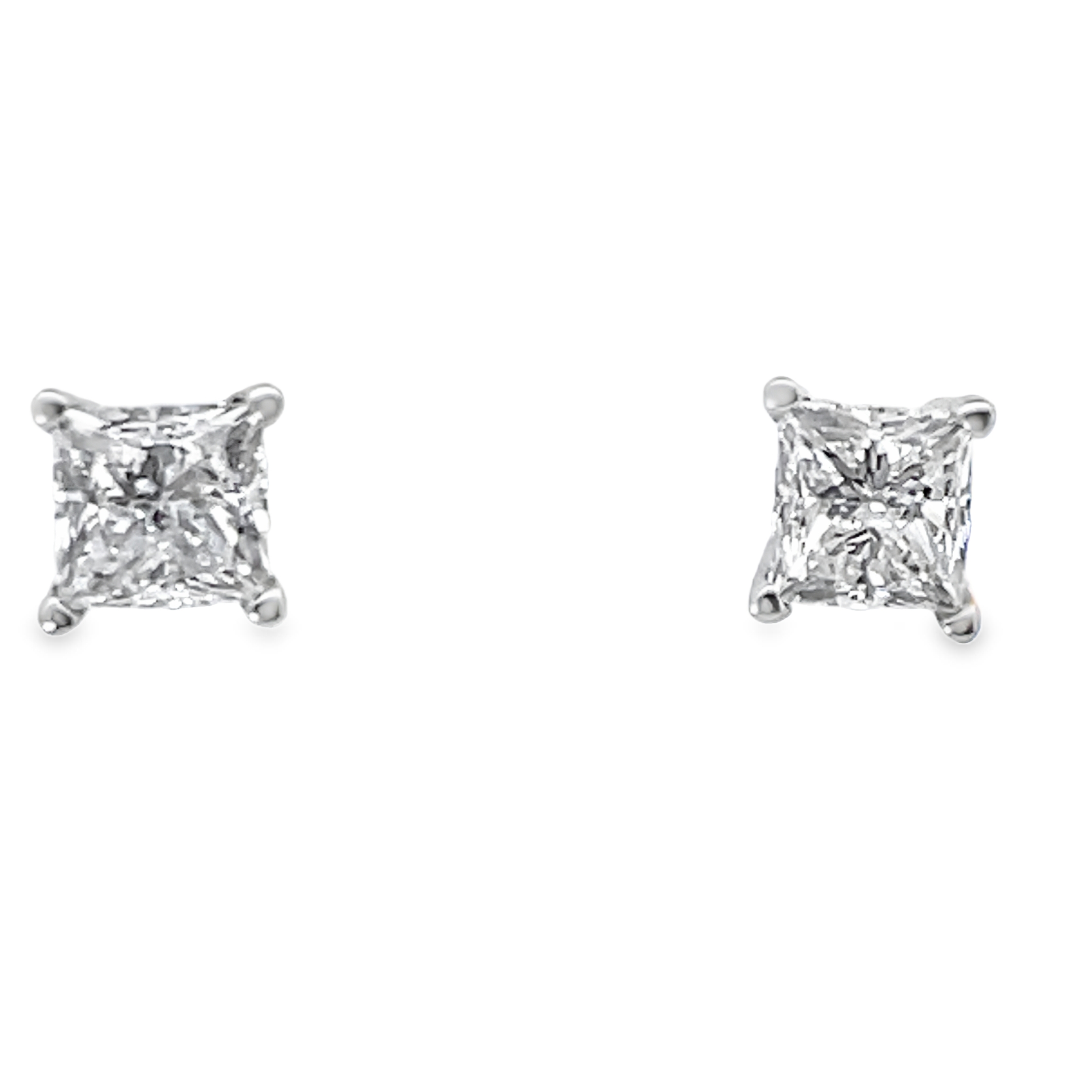 1.46CTW PRINCESS DIAMOND STUD EARRINGS 14KW