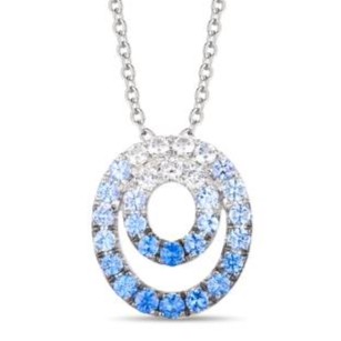 LE VIAN DENIM OMBRE 29 ROUND SAPPHIRES DOUBLE OVAL PENDANT/CHAIN 14KW
