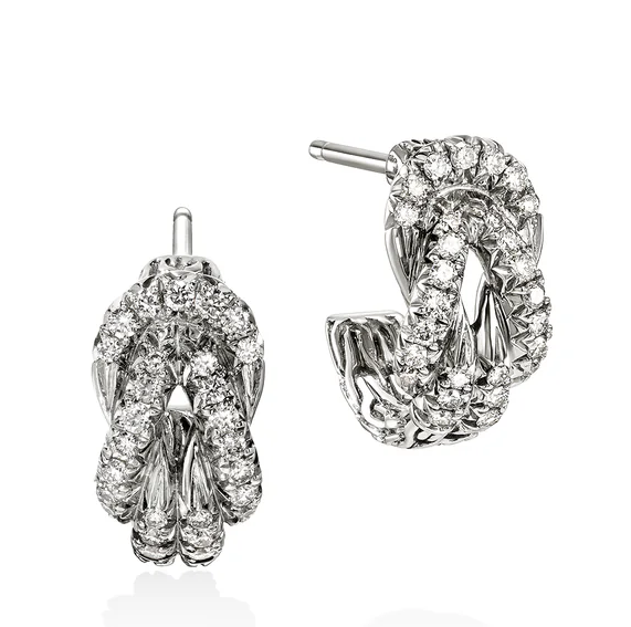 JOHN HARDY LOVE KNOT DIAMOND PAVE EARRINGS .38CTW SILVER