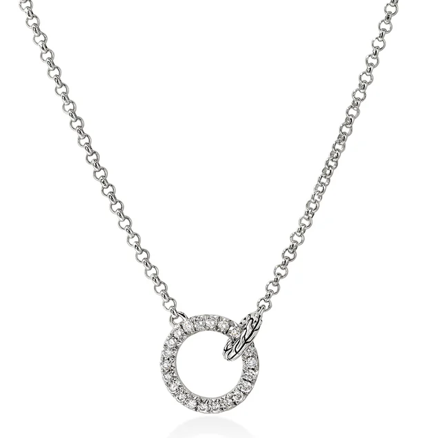 JOHN HARDY DIAMOND PAVE 2MM MINI ROLO CHAIN INTERLINKING 16-18" NECKLACE .33CTW SILVER