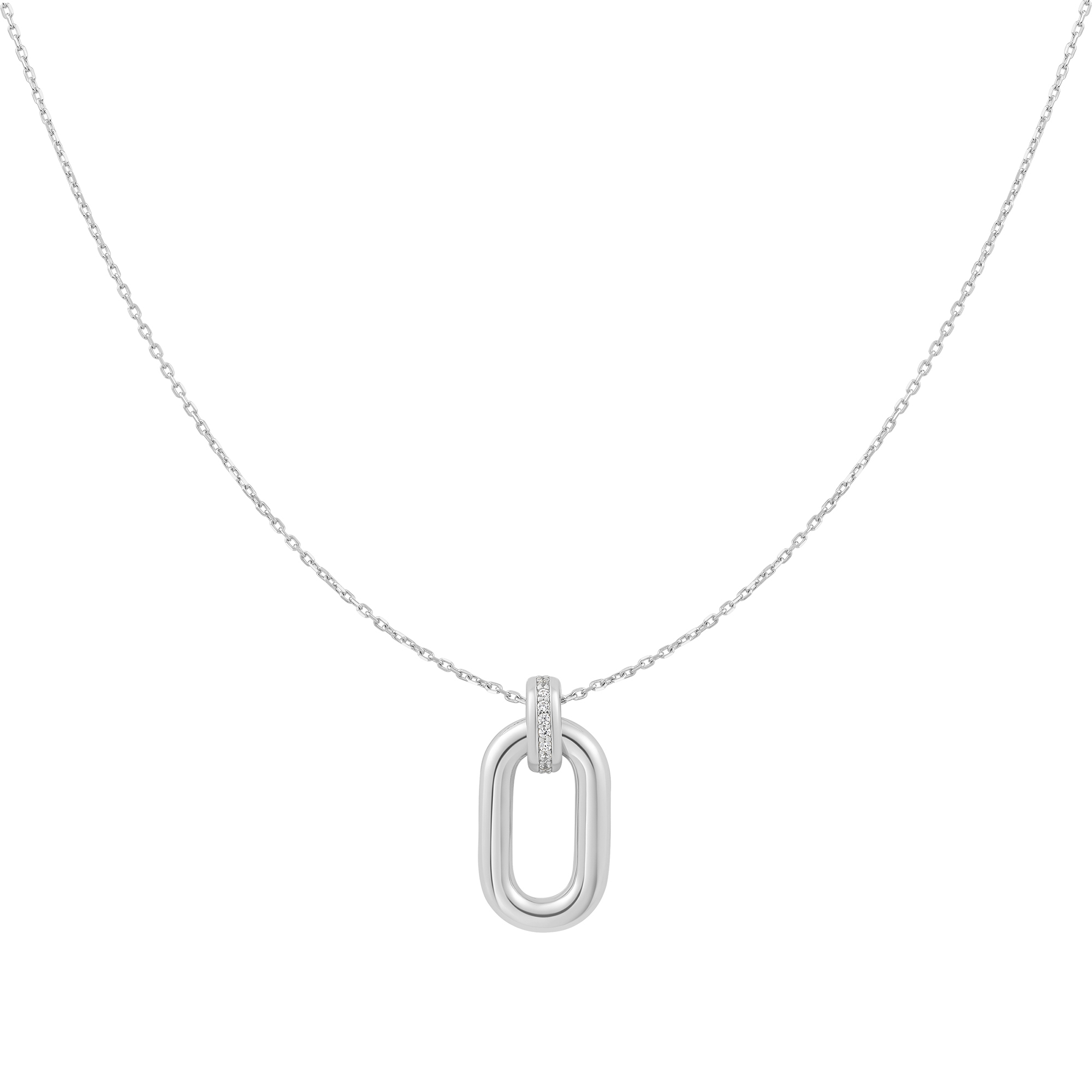 ANIA HAIE SILVER OVAL HOOP CZ PENDANT NECKLACE