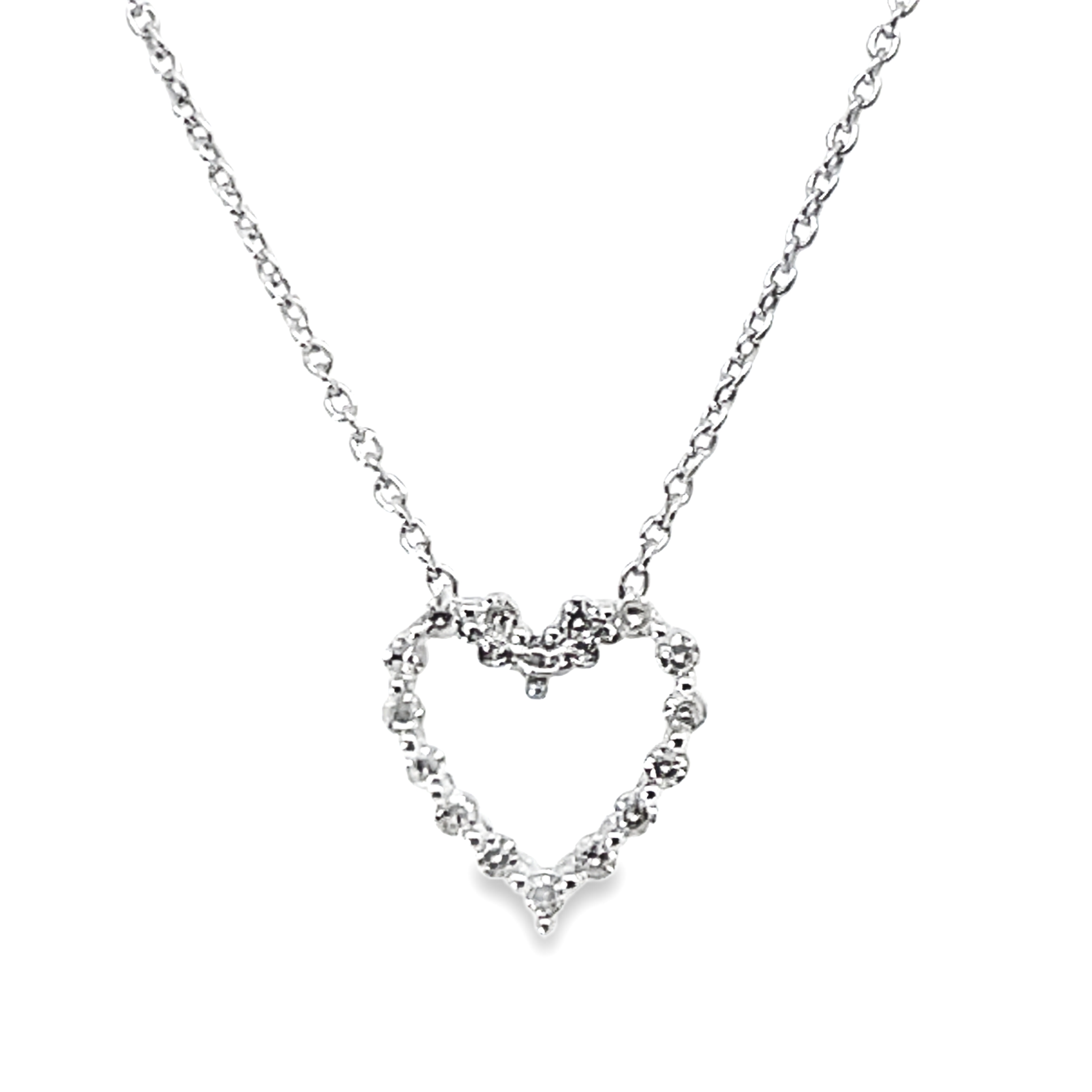 .10CTW 16 ROUND DIAMOND OPEN-HEART PENDANT/CHAIN SILVER CHAIN INCLUDED