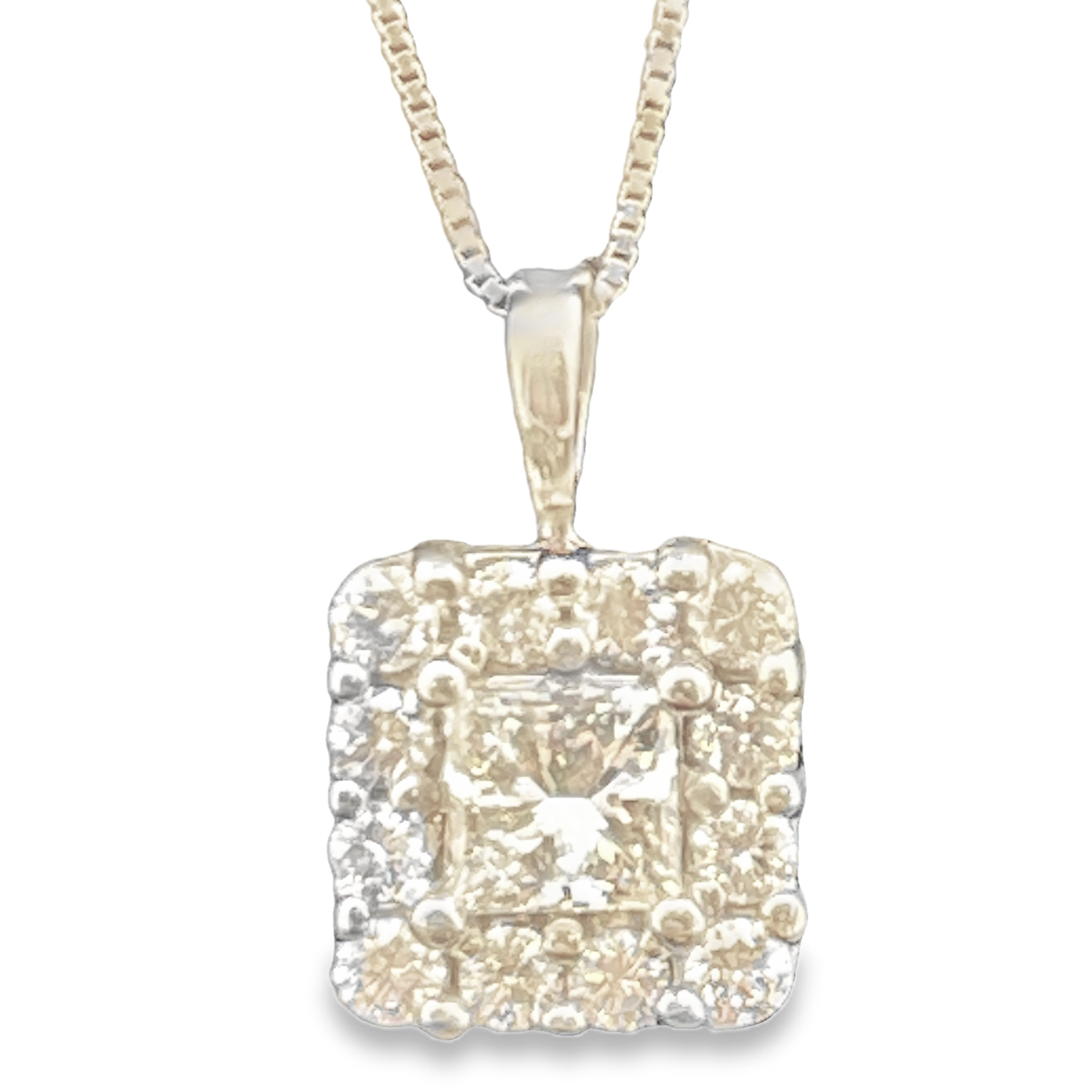 PRINCESS+14 ROUND DIAMONDS=1.25CTW PENDANT 14KW