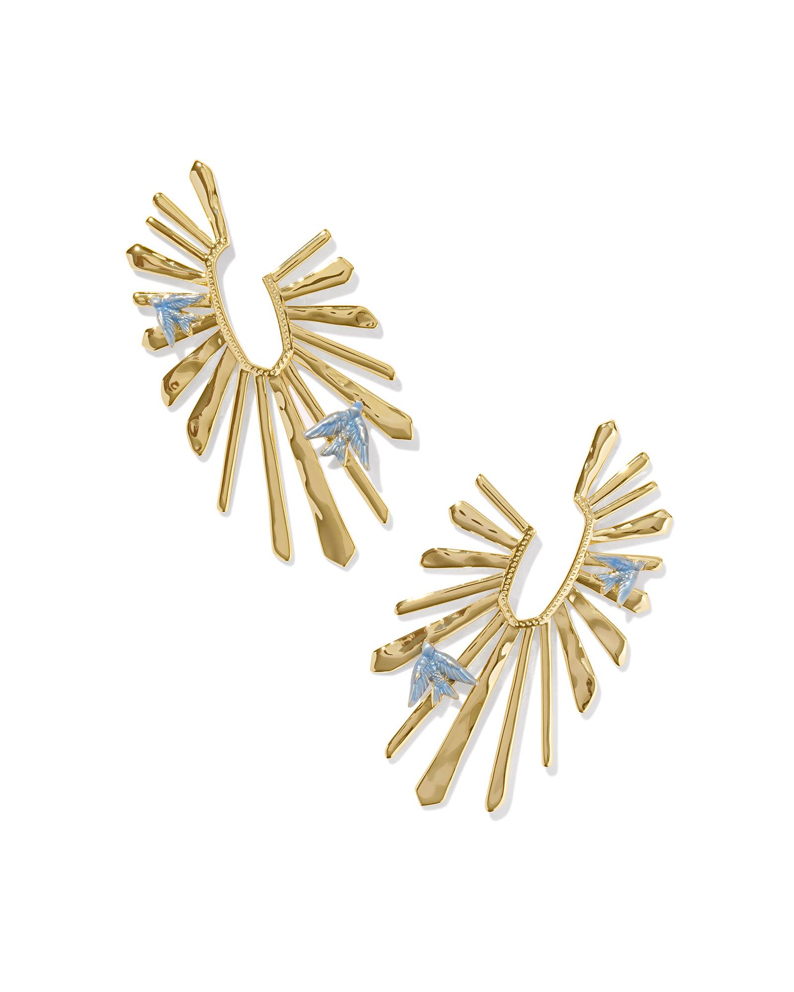 KENDRA SCOTT MELODY BIRD BLUE ENAMEL GOLD TONE HOOP EARRINGS