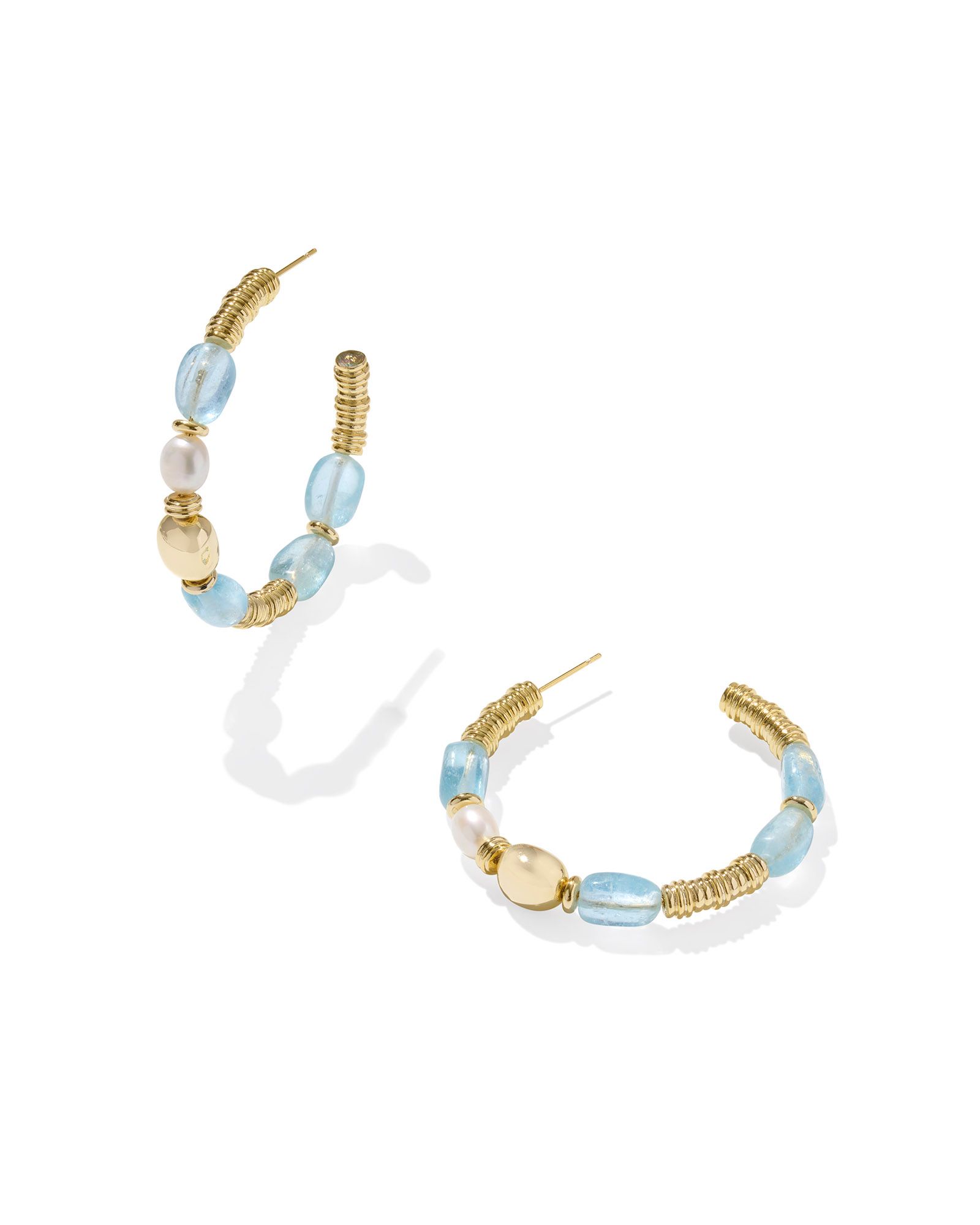 KENDRA SCOTT MELODY AQUAMARINE BEADED GOLD TONE HOOP EARRINGS