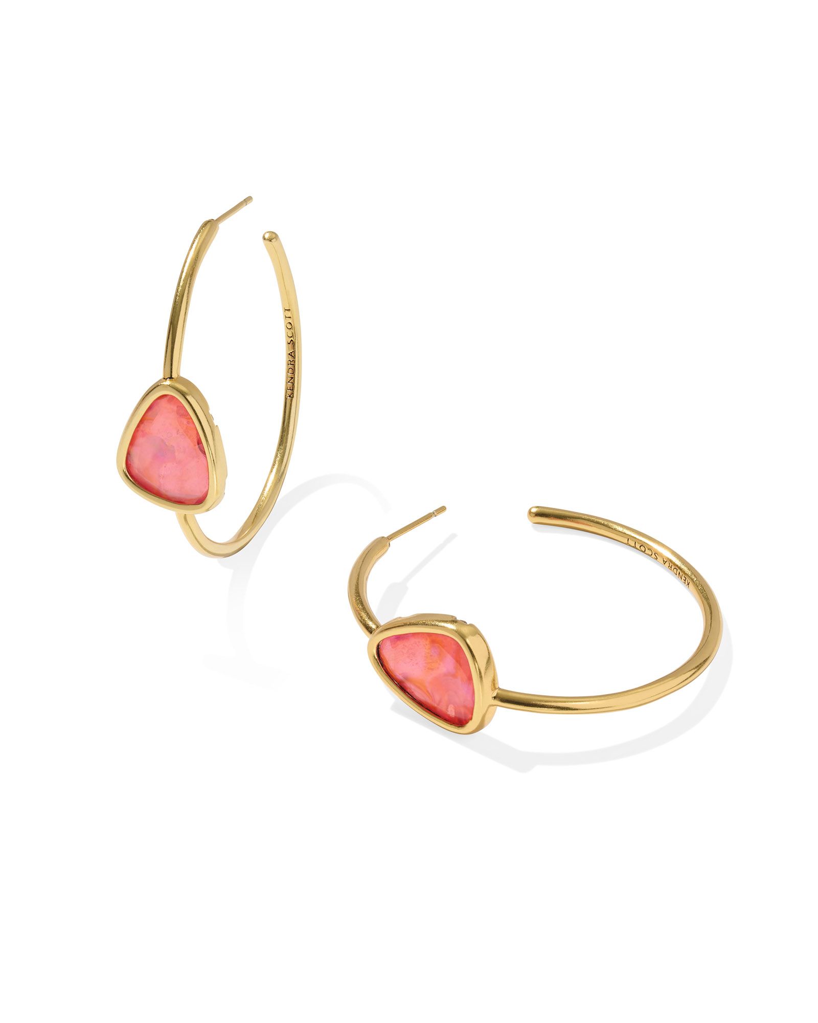 KENDRA SCOTT MARGOT IRIDESCENT ABALONE VINTAGE PINK HOOP EARRINGS