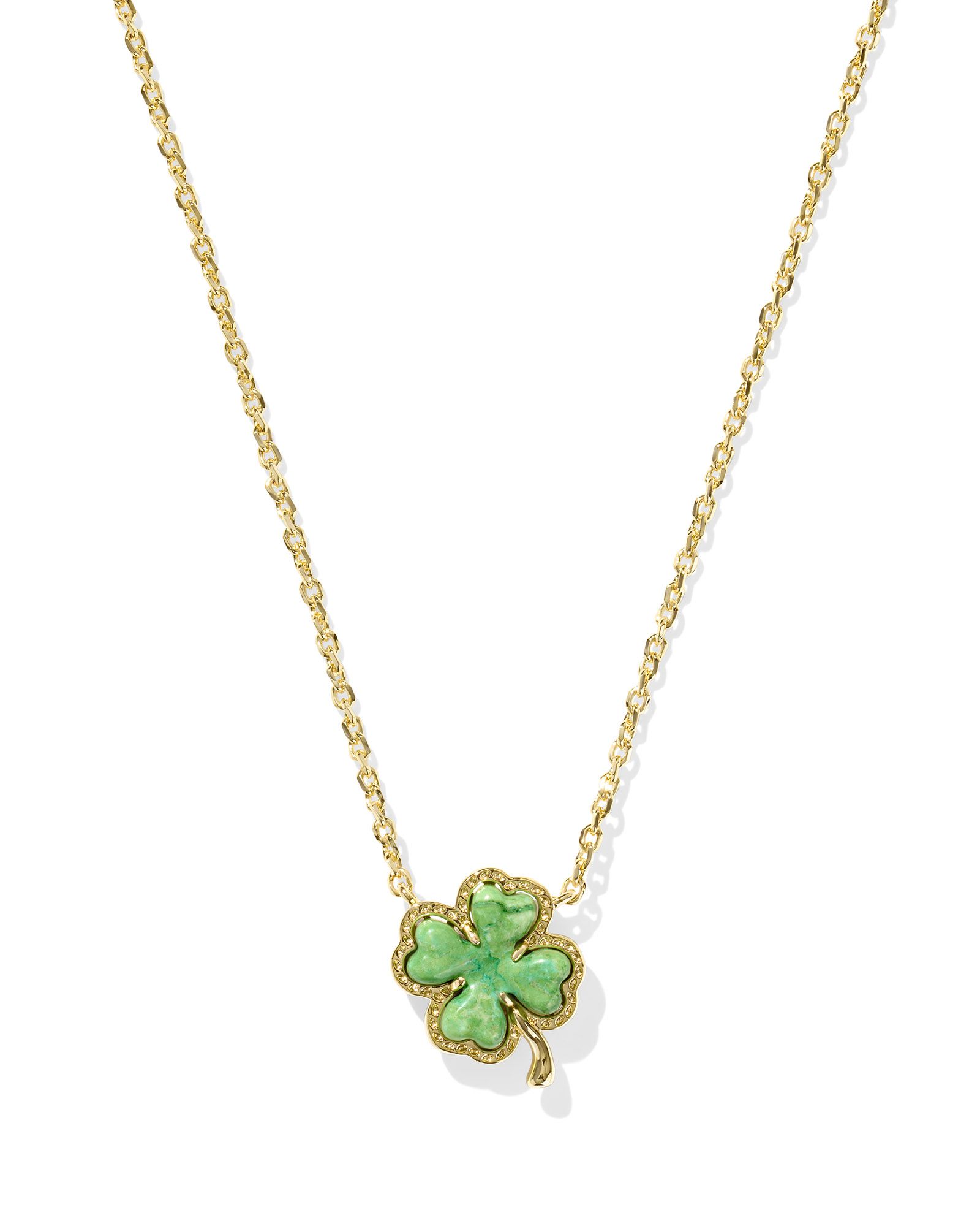 KENDRA SCOTT CLOVER LIME GREEN MAGNESITE GOLD TONE SHORT PENDANT NECKLACE
