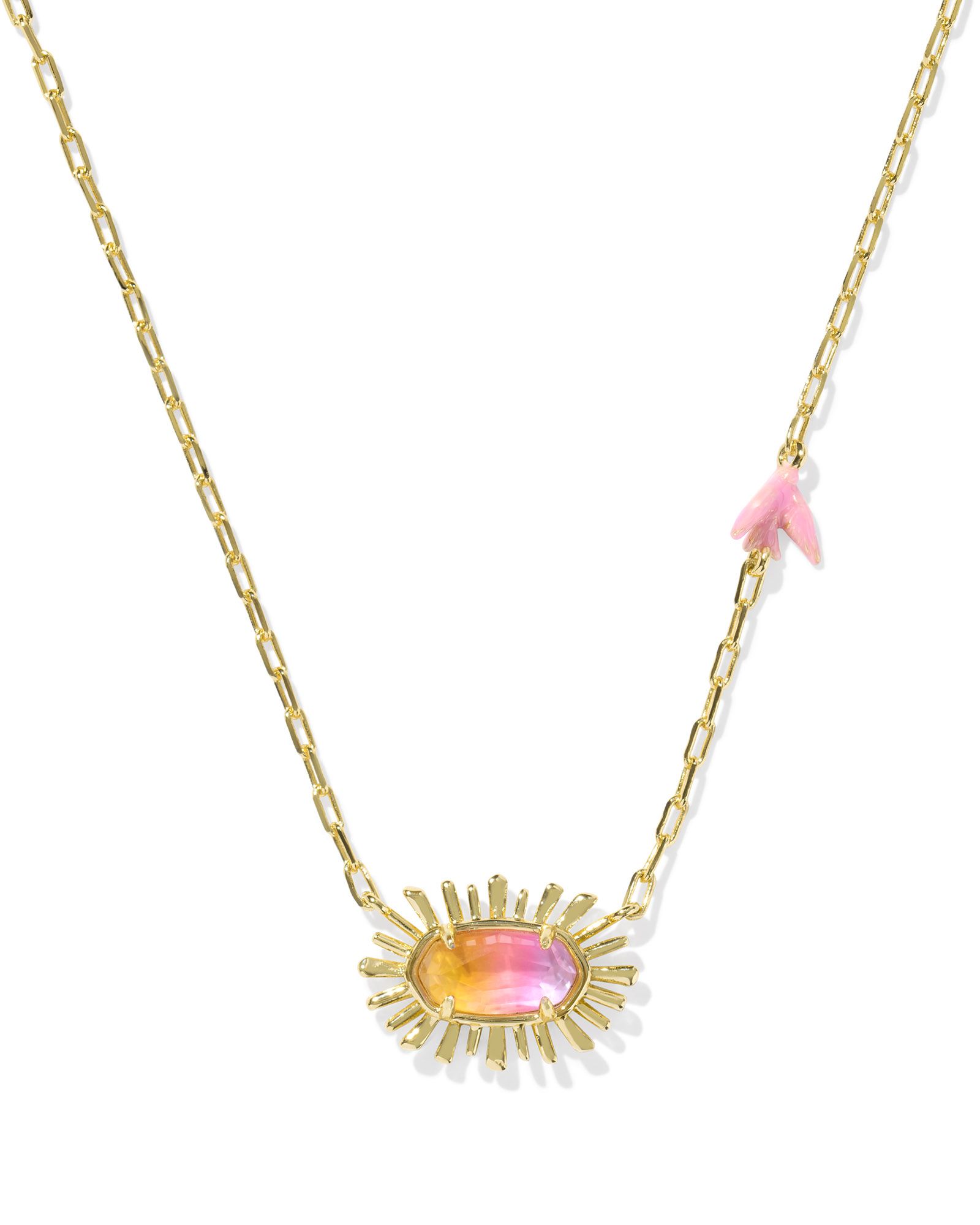 KENDRA SCOTT ELISA BIRD SUNRISE WATERCOLOR ILLUSION GOLD TONE PENDANT NECKLACE